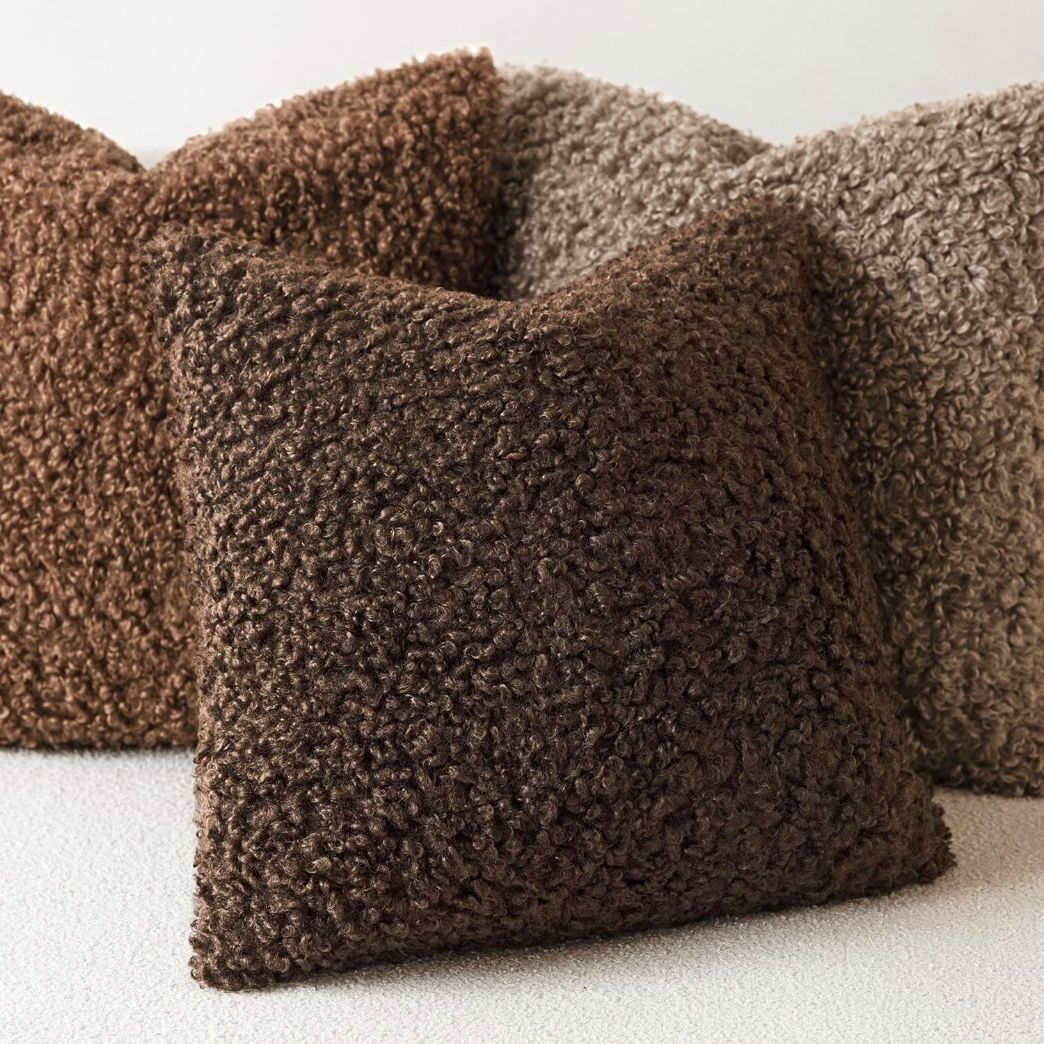 Faux Fur Throw Pillow Cover Accent Sherpa Furry Pillow / 18 x 18 / Chestnut / Brown / Set of 2