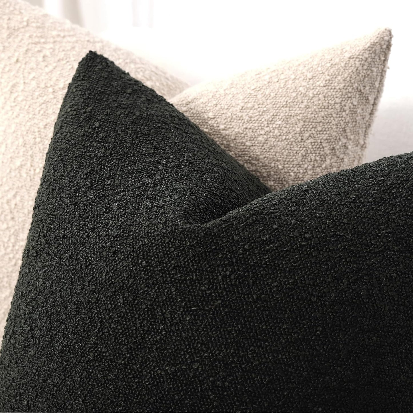 Boucle Decorative Throw Pillow Covers / Black / 20 x 20 / Set of 2