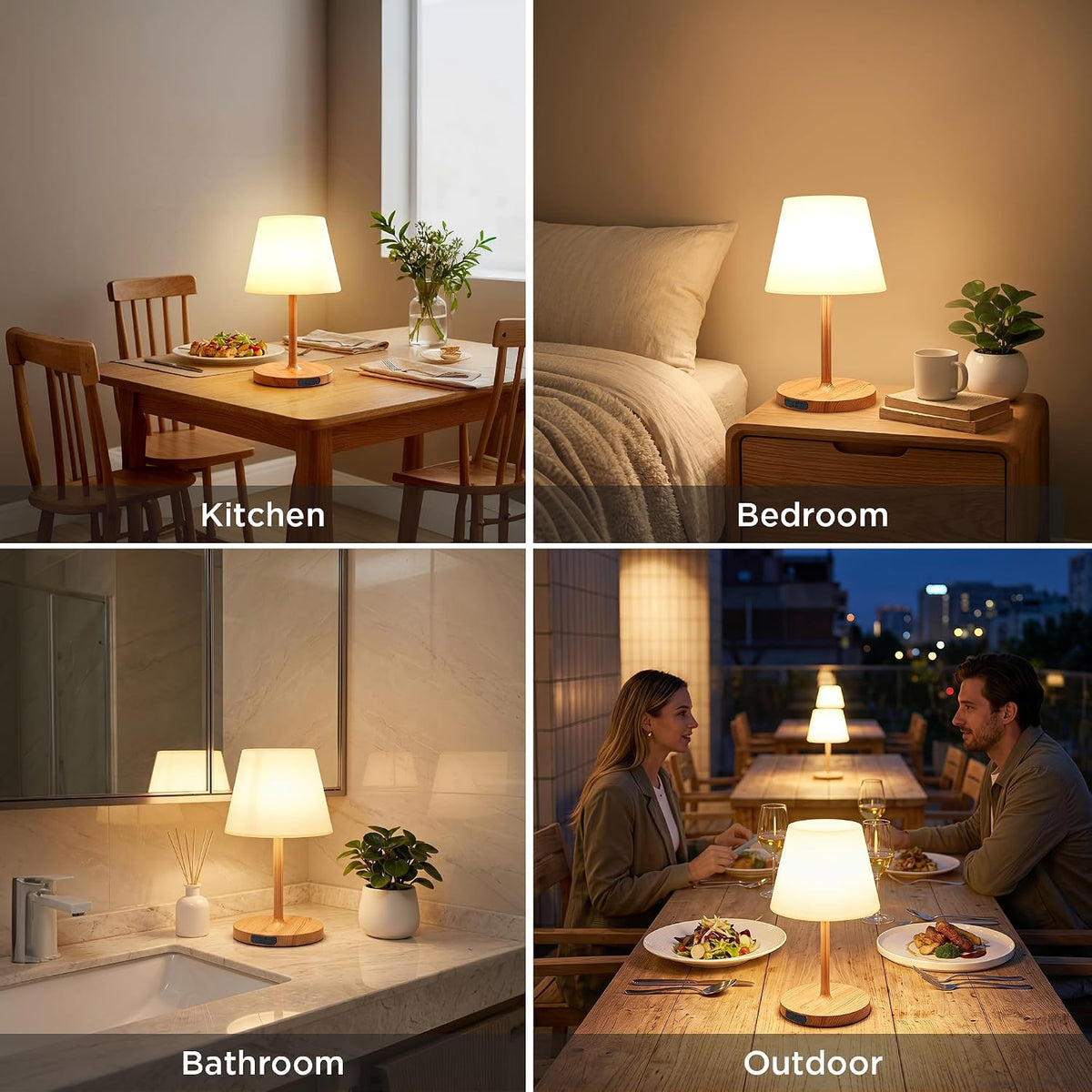 LUTEC 2 Pack Shower Lamp Waterproof, 6000mAh Rechargeable Cordless Table Lamp with 3 Color Temps and Stepless Dimming