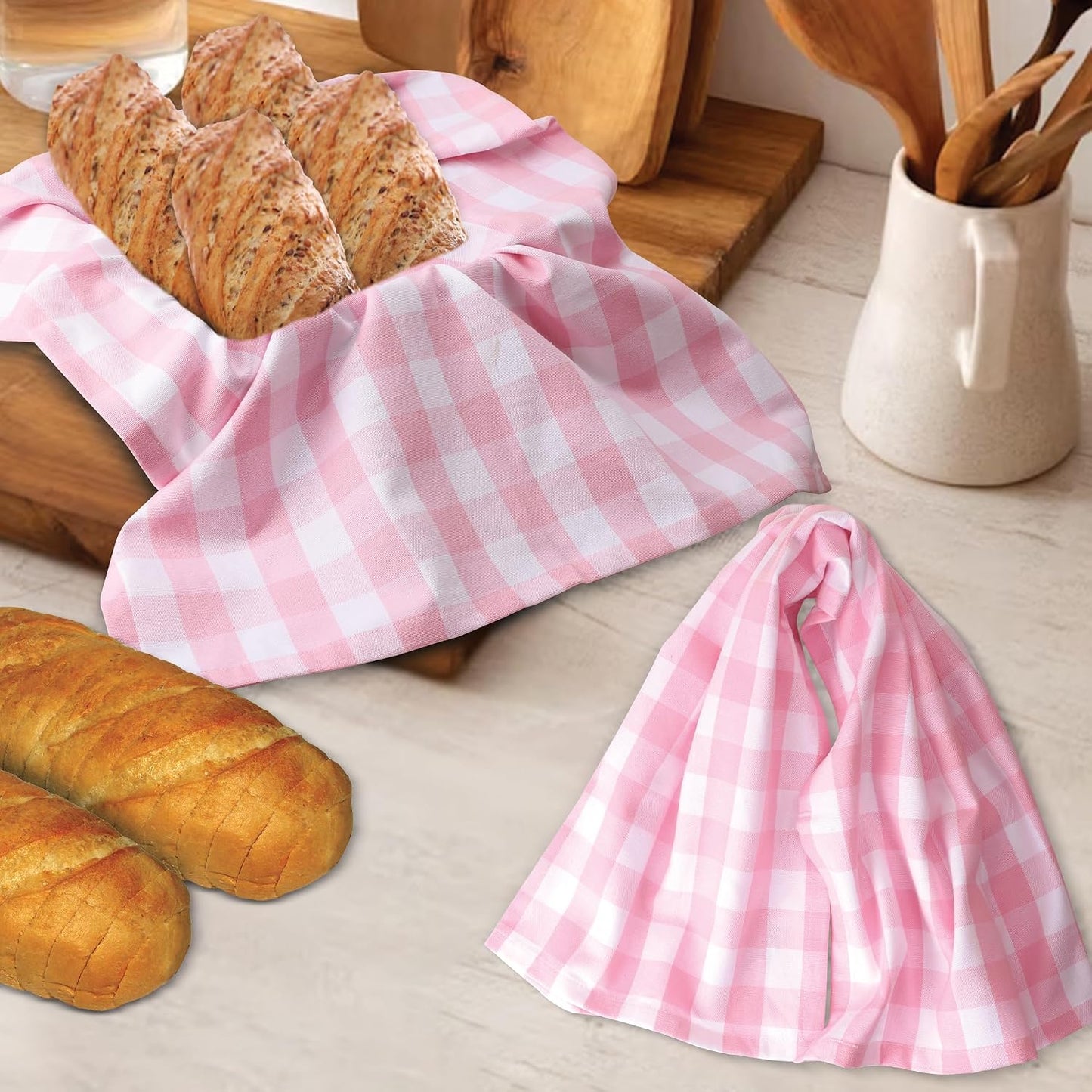 Urban Villa Kitchen Towels Cotton Dish Towels 20”x30” (Set of 6) Pink Wht