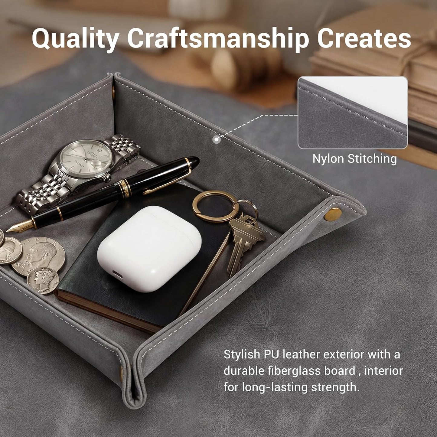 Leather Valet Tray / Gray