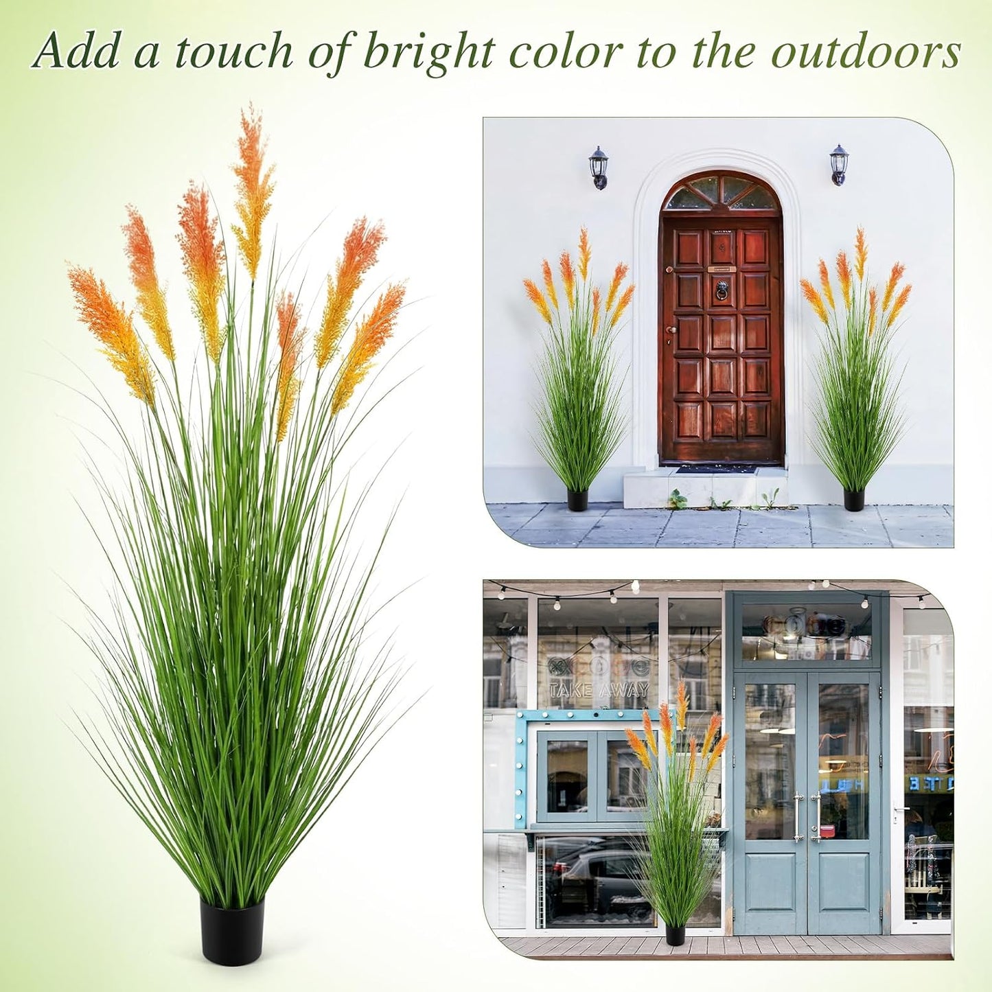 Tall Artificial Grass Plant Outdoor Faux Pampas Grass Potted Ornamental Plant UV / 5 Ft / Set of 2