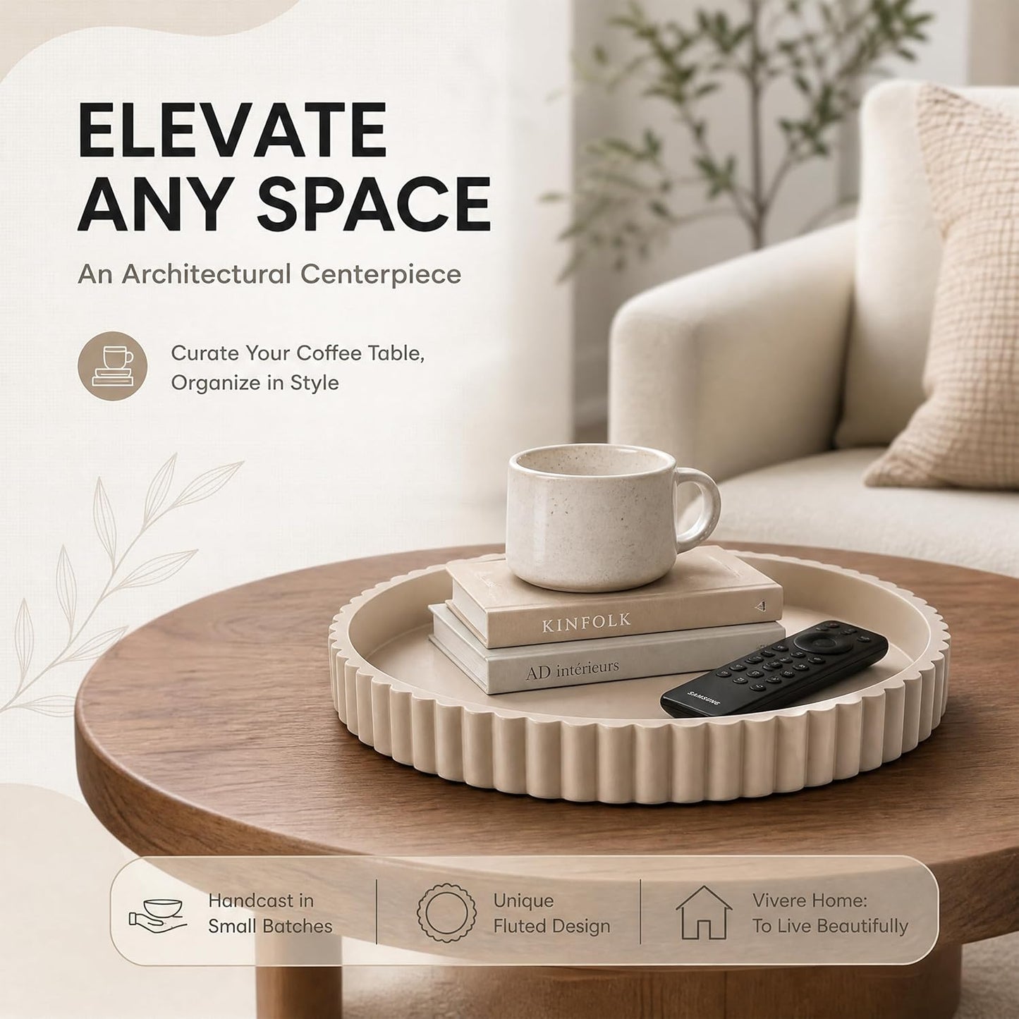 Round Coffee Table Tray / Beige / Set of 11