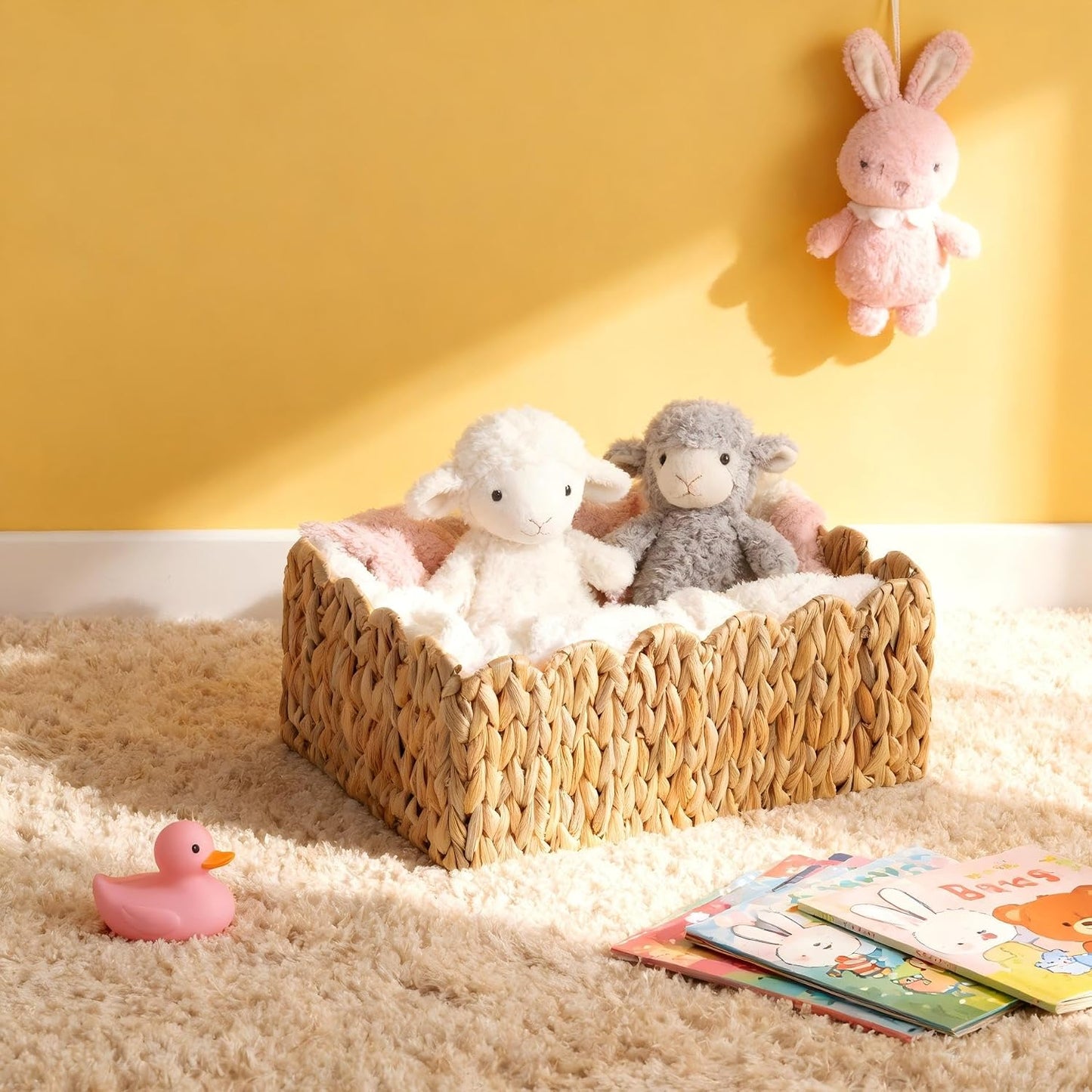 Scalloped Basket / Hand Woven Baskets / Light Beige / M