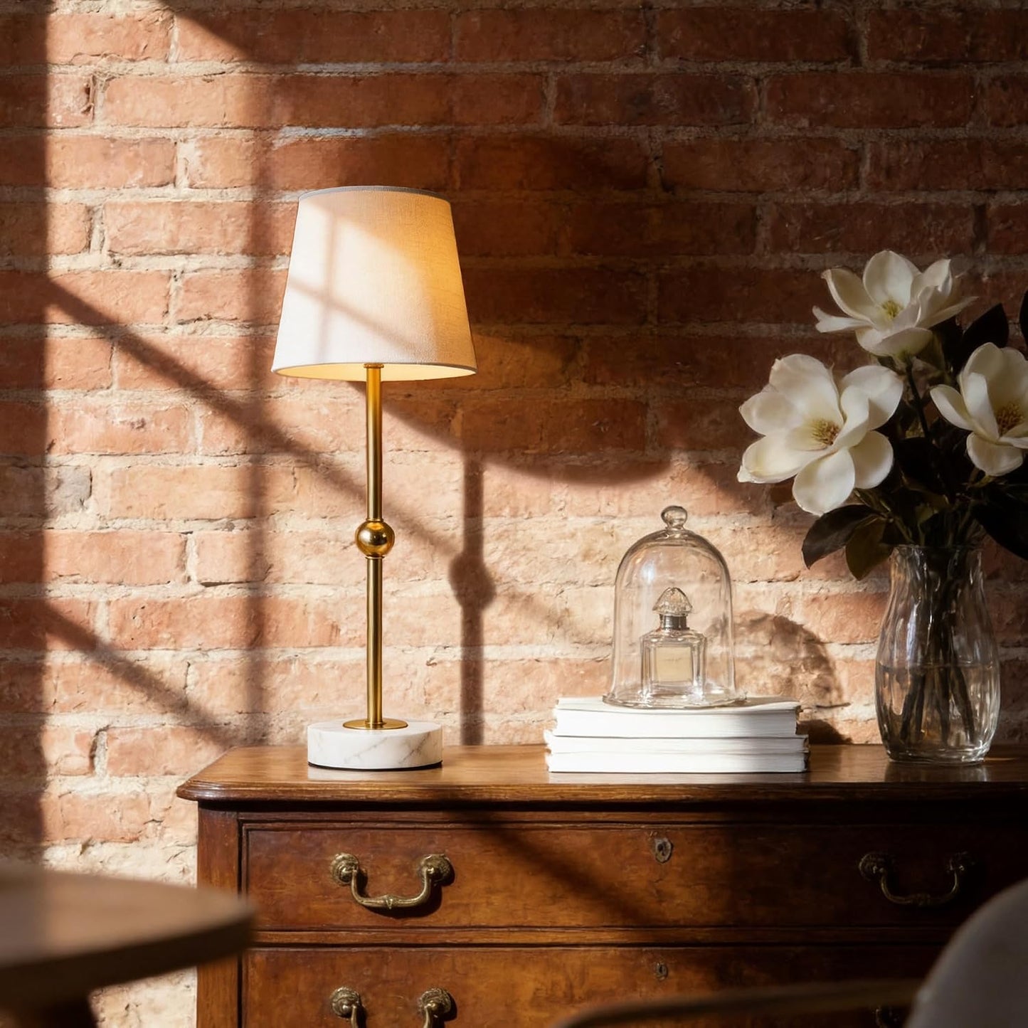 17.5" Cordless Table Lamp – Battery Operated Lamp & Rechargeable Lamp & Dimmable with Detachable Magnetic Bulb, Marble