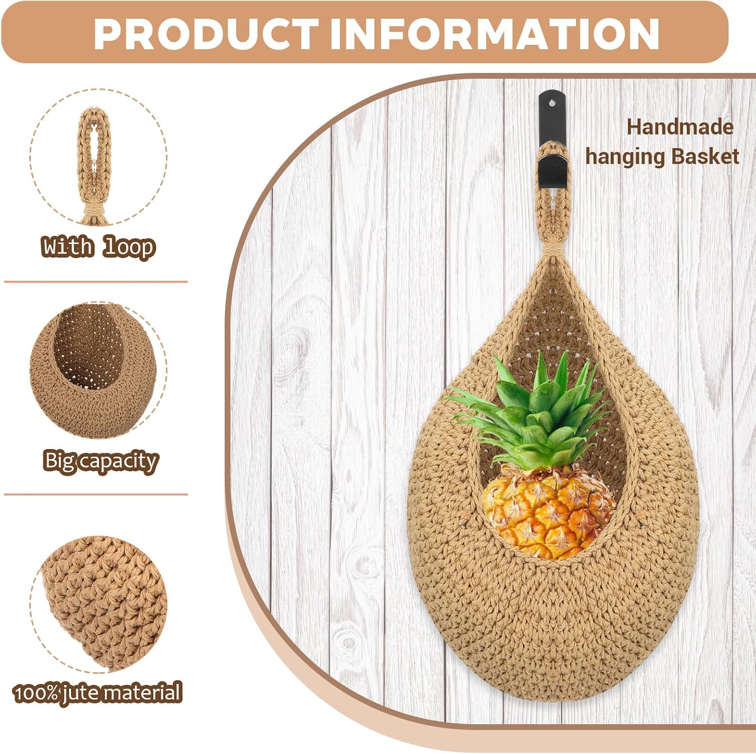Boho Wall Hanging Fruit Baskets / Set of 3