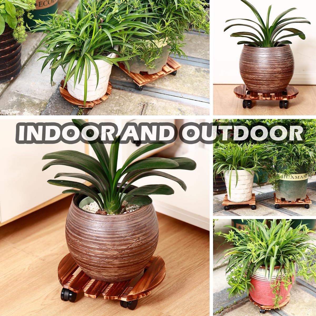 5 Pack Plant Caddy with Wheels Heavy Duty 11.8 Inch Wooden Plant Stand with Wheels Plant dolly Rolling Plant Stand