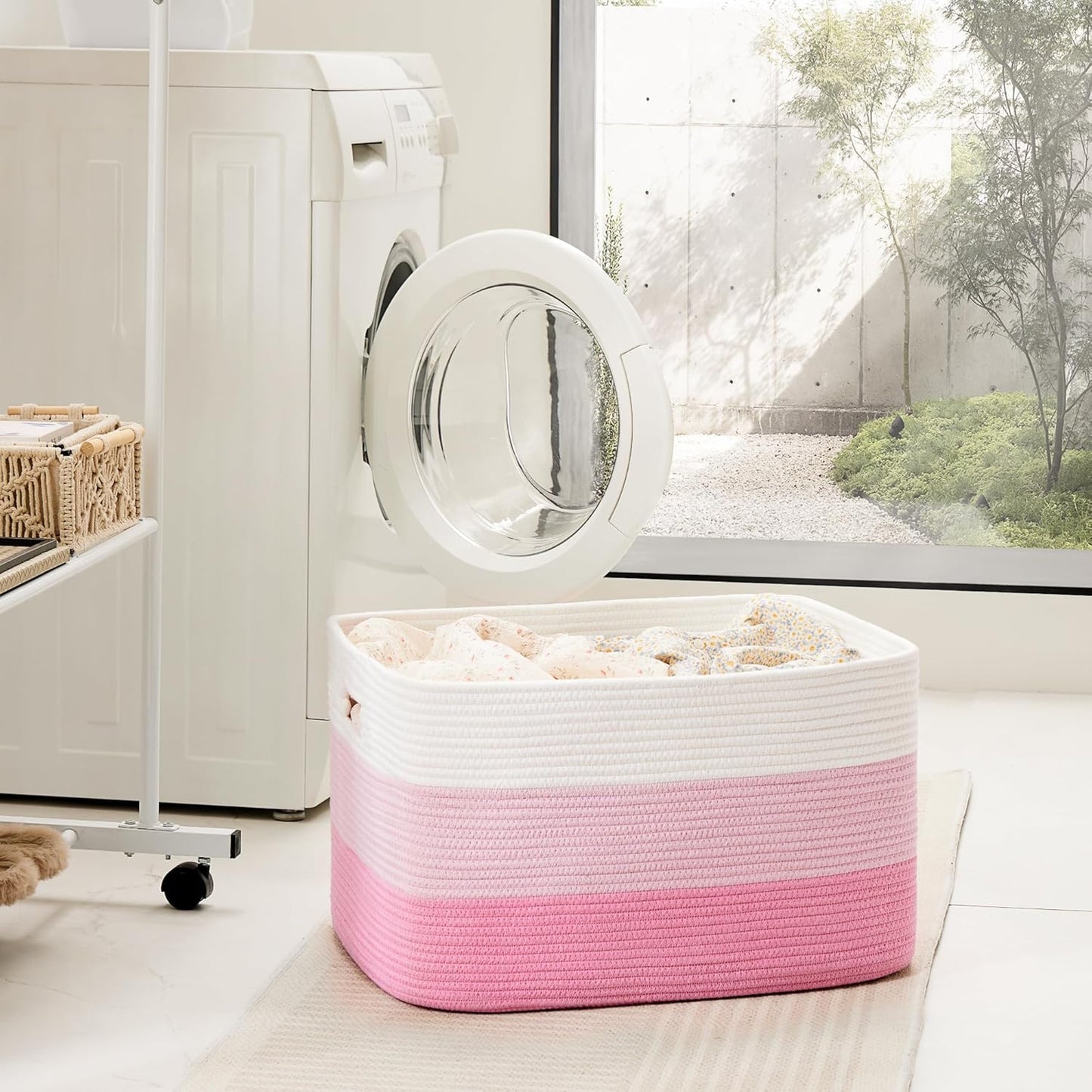 Rectangle Woven Baskets for Storage / Pink / 65L