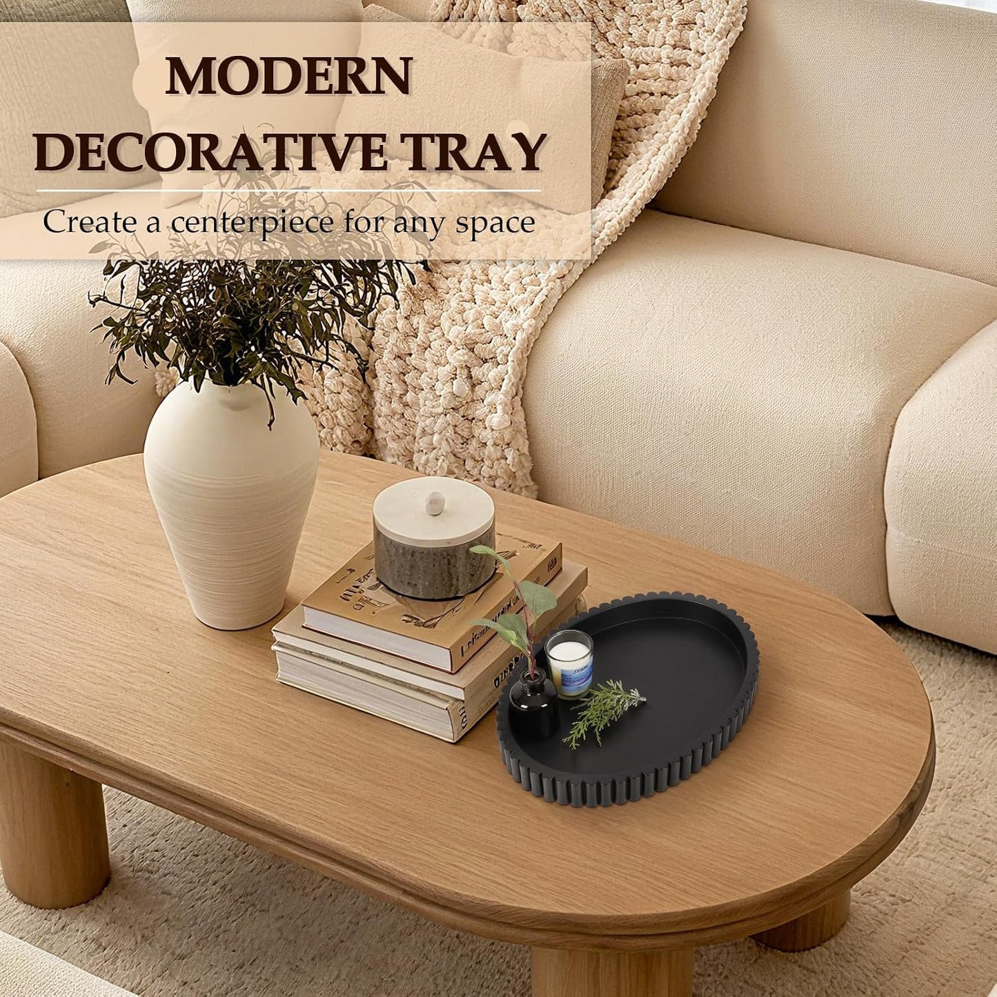 Oval Tray / 13" Concrete Tray / Black / 13 x 9.5 x 1.5