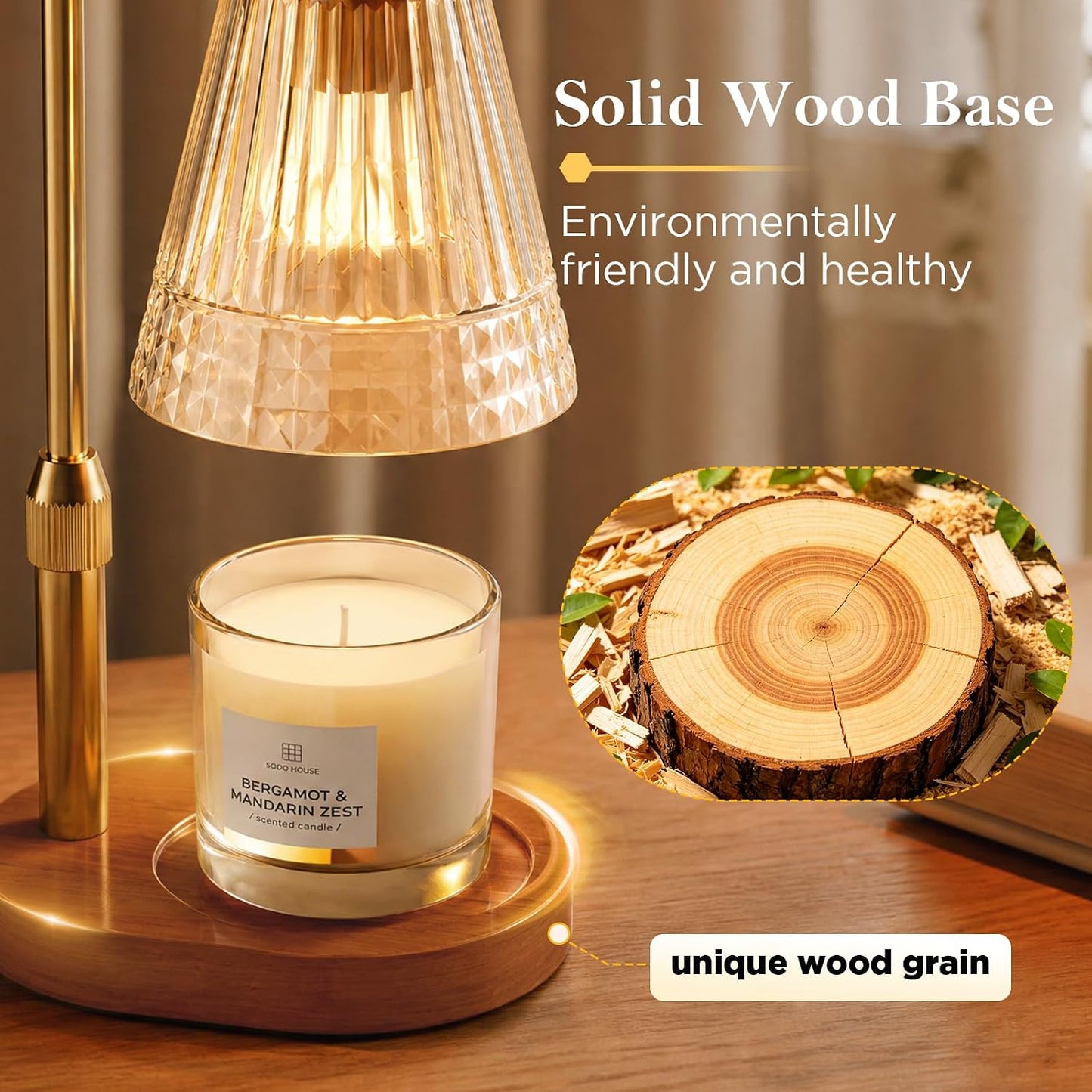 Candle Warmer Lamp with Timer, Dimmable Wax Warmer for Candles, Gift | Flameless top-down wax melting — no fire, smoke