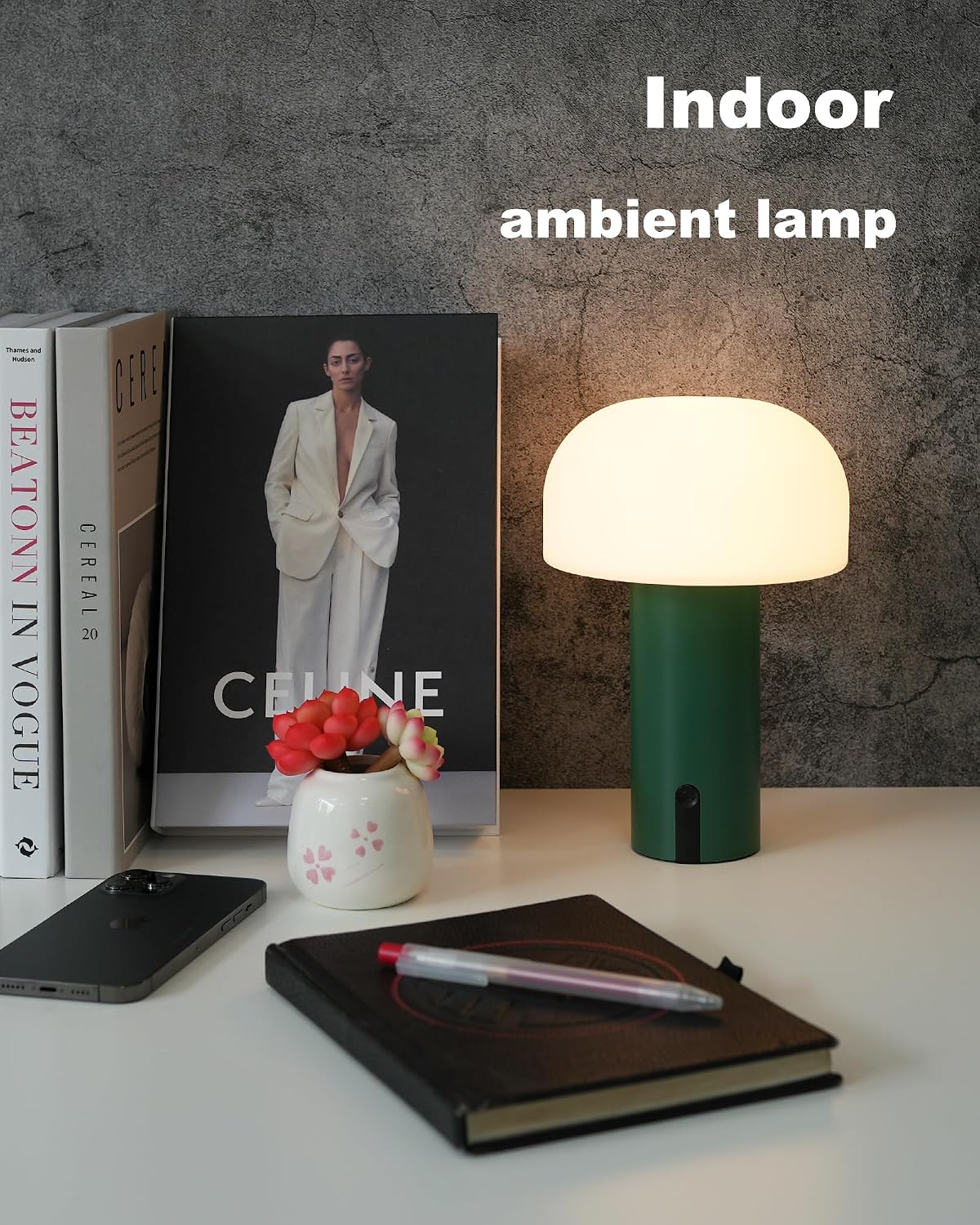 WEILAILUX Cordless Mushroom Table Lamp, Waterproof Shower Lamp, Battery Operated Table Lamp Rechargeable, Touch