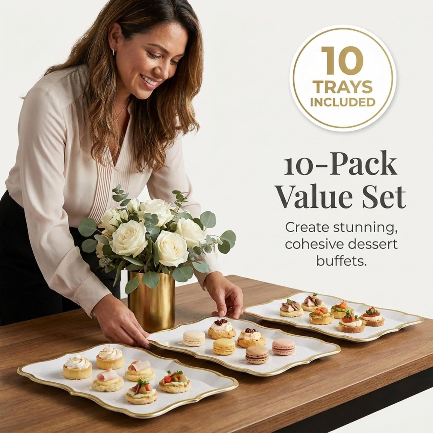 Decorative Trays Gold Rim Display Platters Cardboard Wedding / Gold, White / 9 x 13 / Set of 10