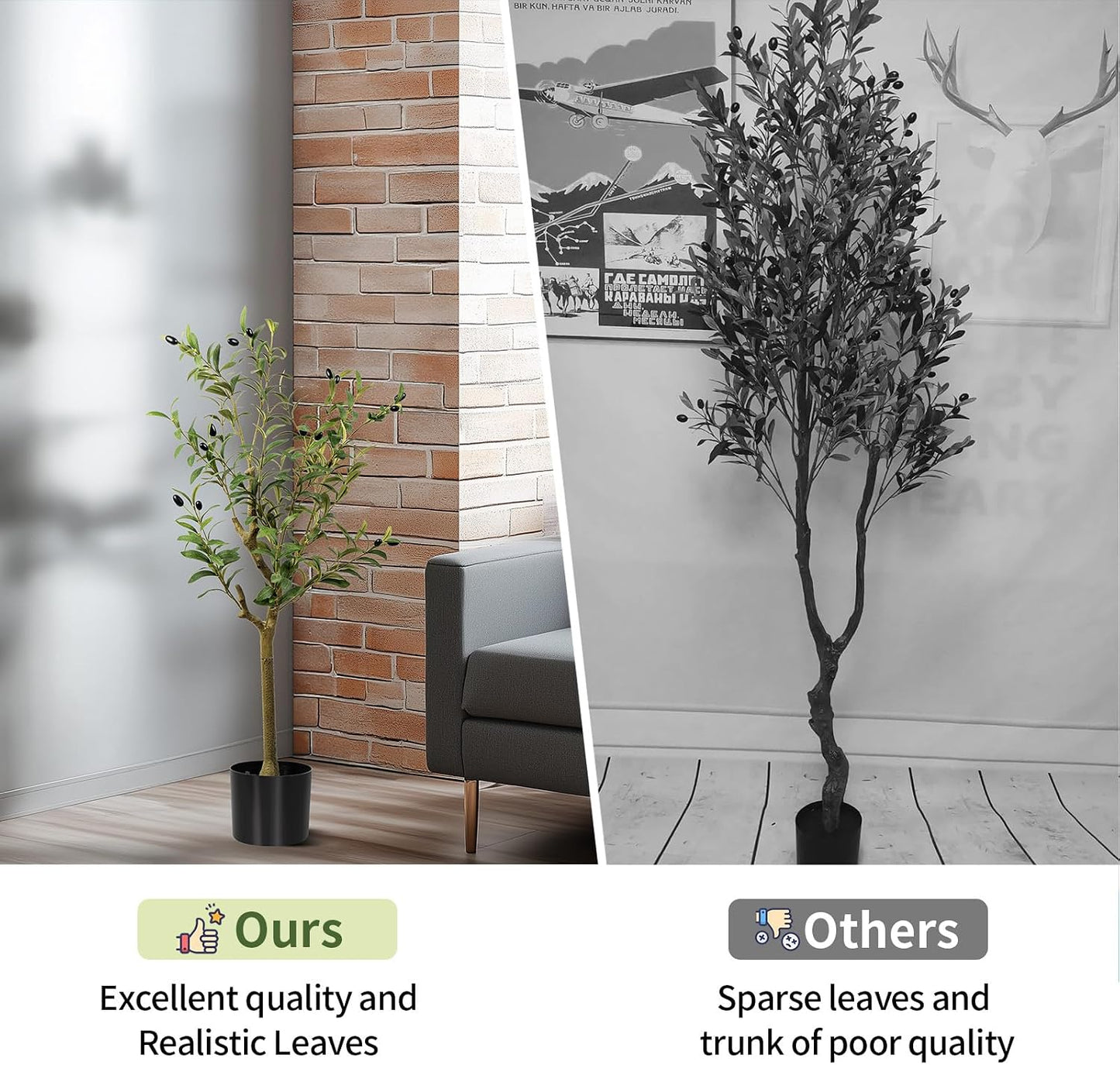 Indoor Faux Fake Potted Silk Plants / Olive Tree / 3ft / 3 Inch