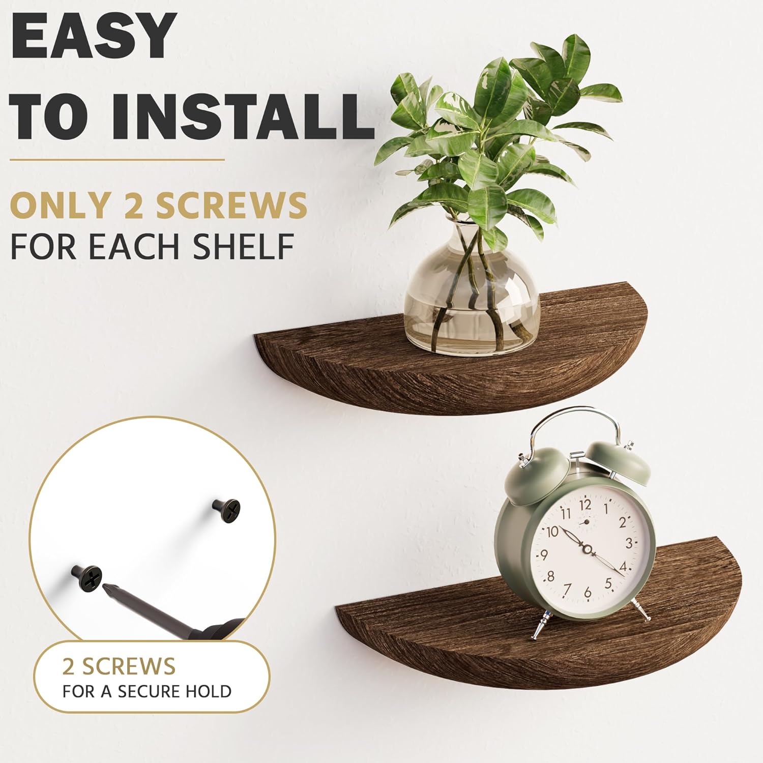 Elegant Floating Shelves / Brown / Screw Mount