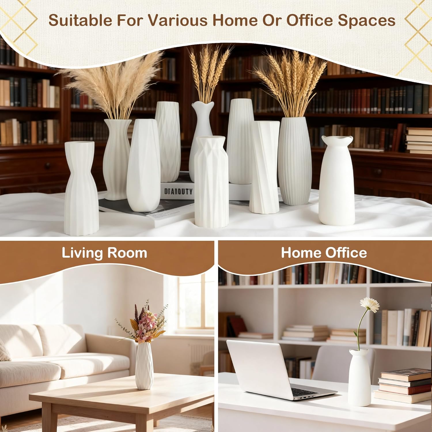 10-Piece Ceramic Vases Set / White / 8 Inch