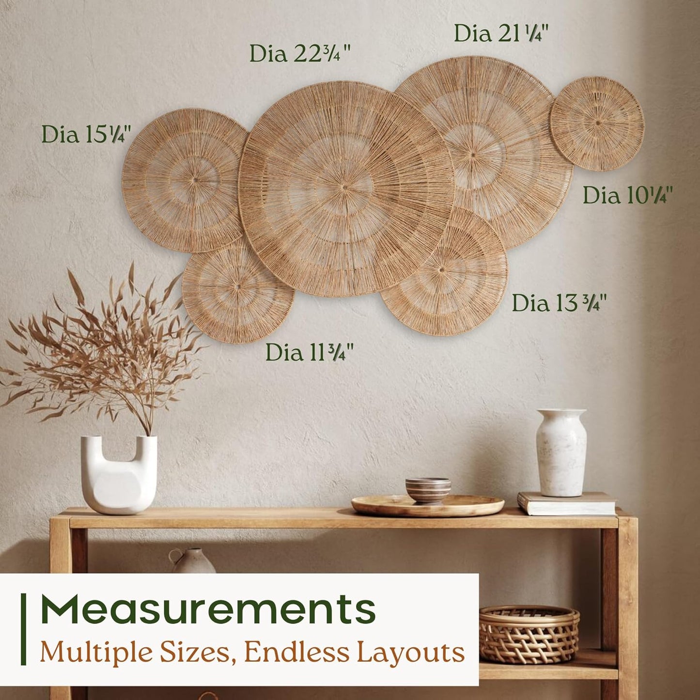 Wicker Jute Wall Decor Baskets / Extra Large / 23 Inch / Set of 6