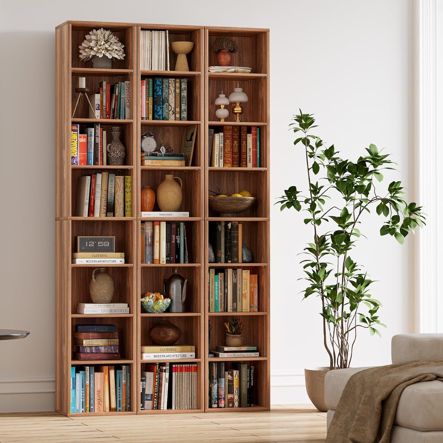 Floor Standing Display Storage Shelves in Tall / Oak Brown / 71 Inch