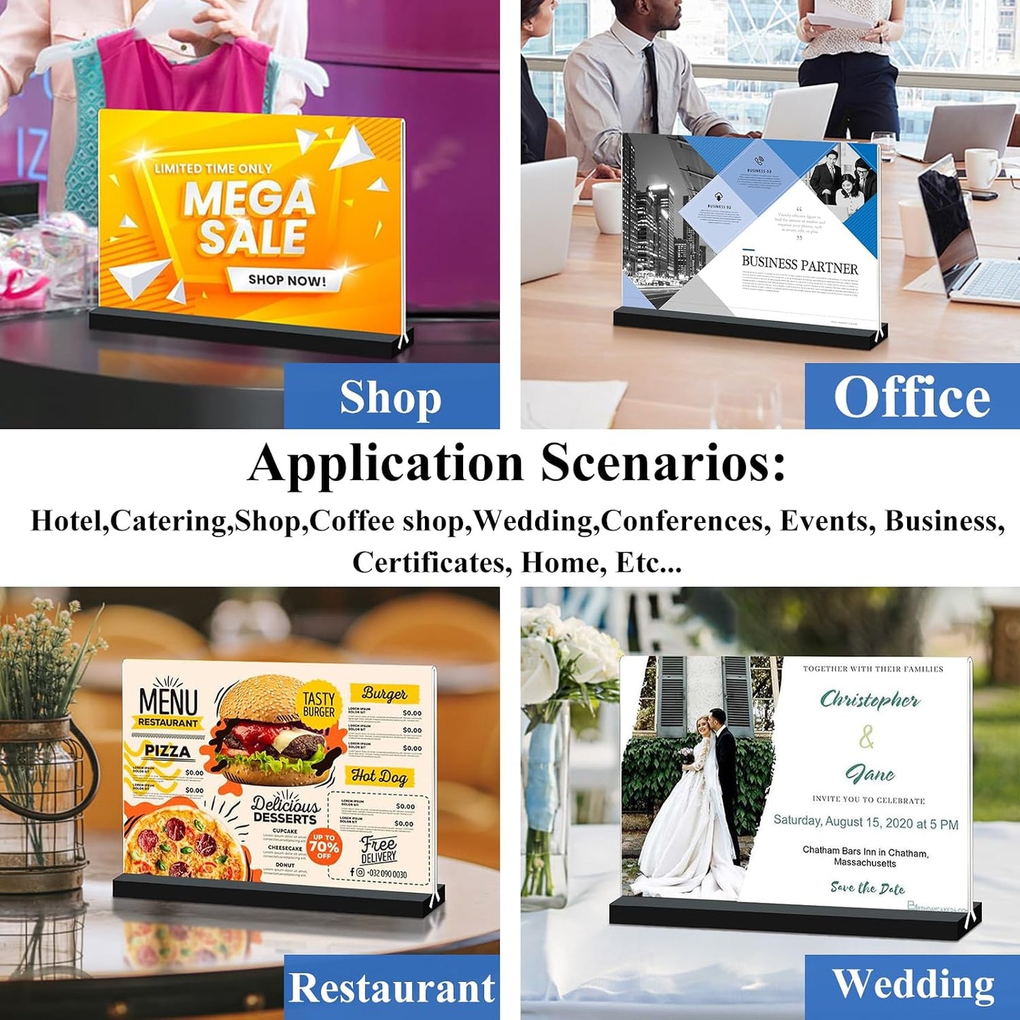 Acrylic Sign Holder 11x8.5 '' Horizontal T-Shaped Clear Double-Sided Table Menu Stands Plastic Picture Frames Display