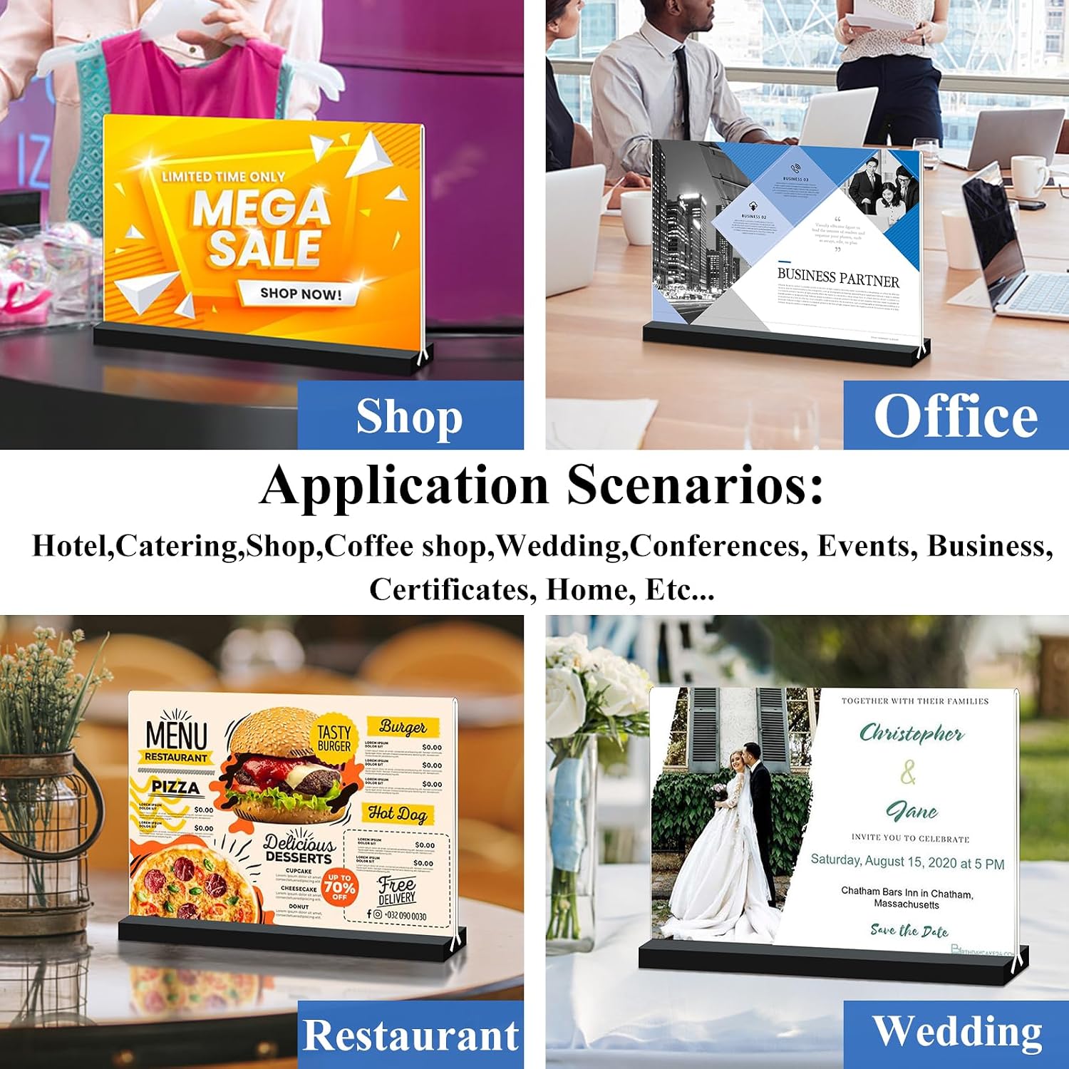 Acrylic Sign Holder 11x8.5 '' Horizontal T-Shaped Clear Double-Sided Table Menu Stands Plastic Picture Frames Display