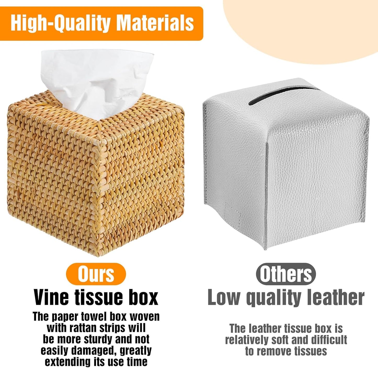 Square Rattan Tissue Box Cover / Natural / Set of 2