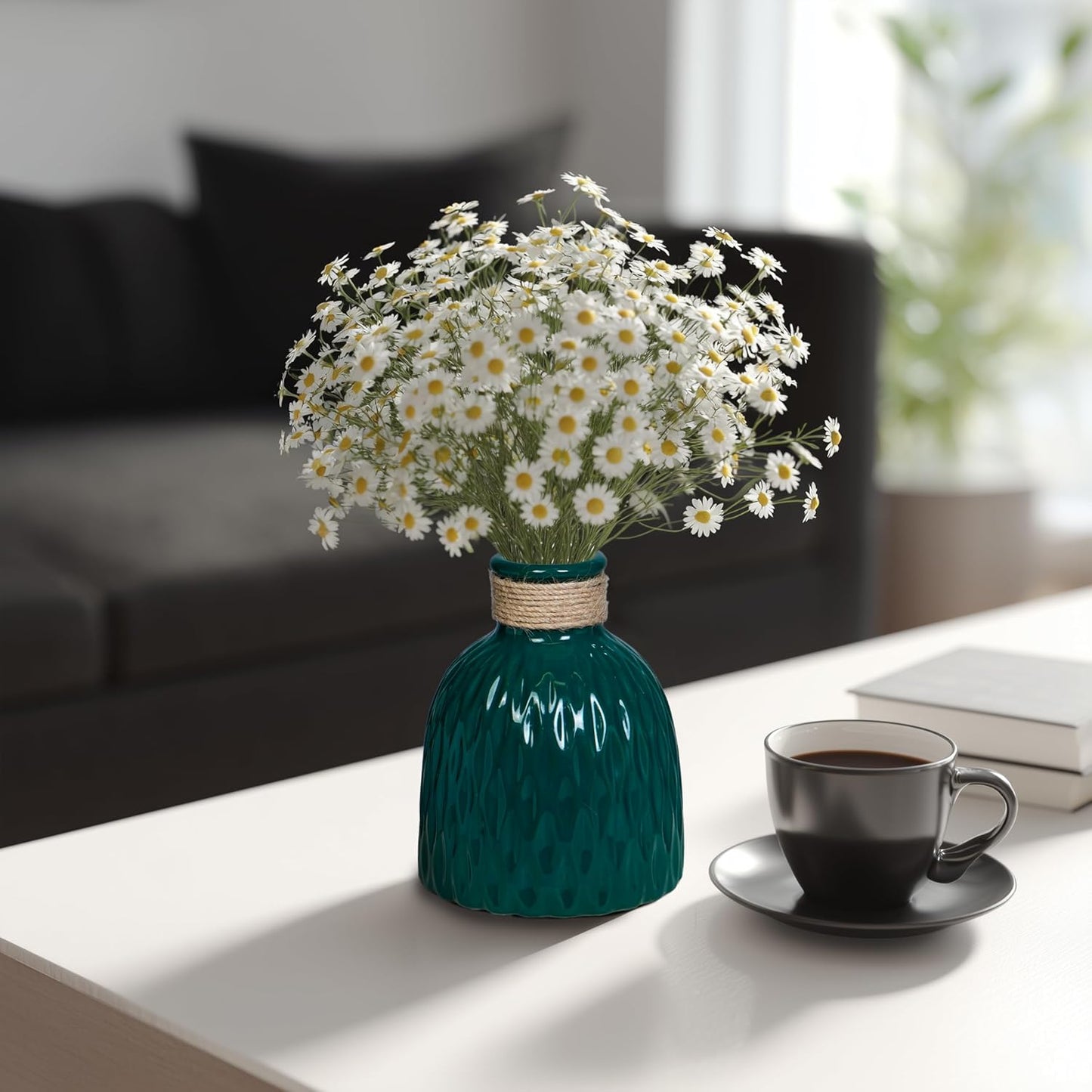 Modern Ceramic Vase for Flowers / Dark Green / 6 Inch