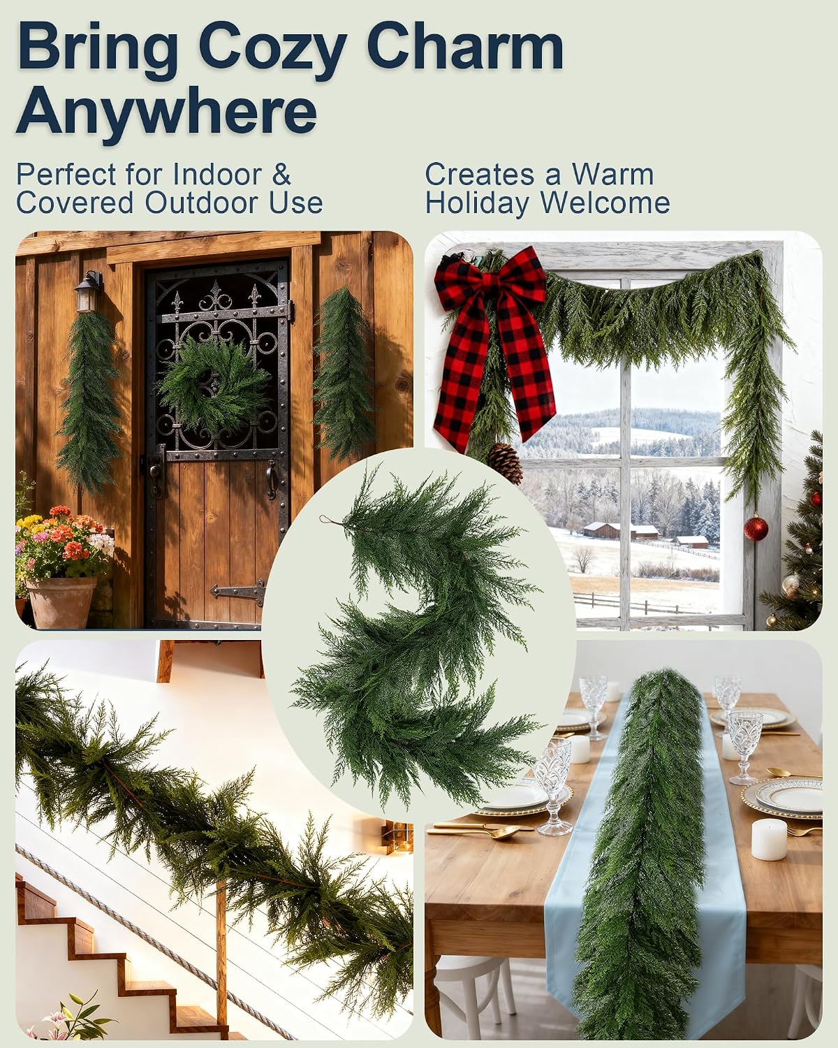 18FT (2 * 9FT) Fluffy Cedar Garland - Extra Long Real Touch Artificial Garland, Full & Soft Faux Greenery for Grand