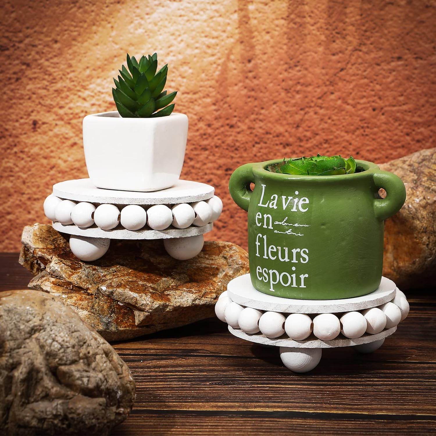 Wooden Risers for Displays Round Wood Riser Distressed Wood Risers / White / 3.94 Inch / Set of 2