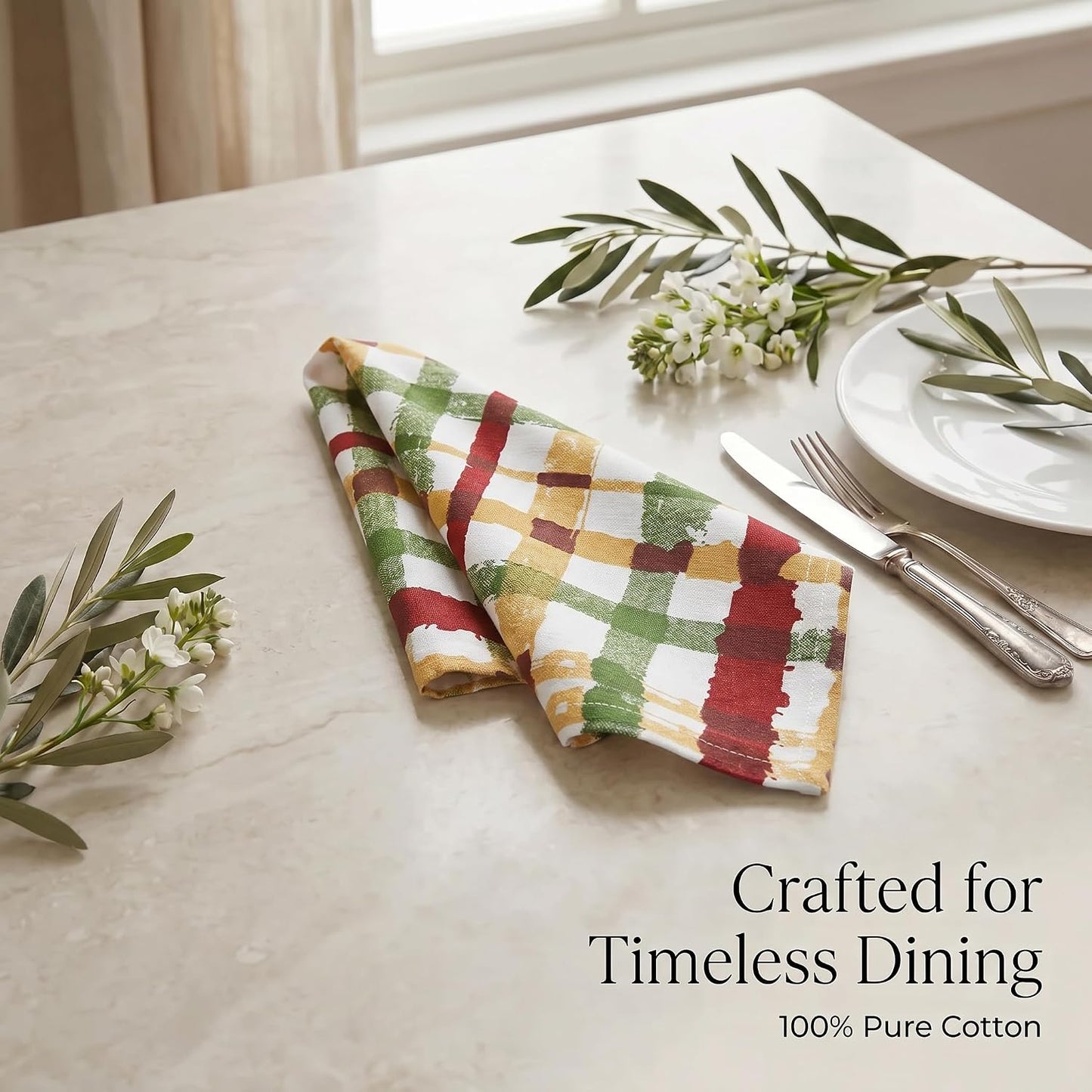 Urban Villa Cloth Napkins Cotton 20x20 (Set of 12) Check Print