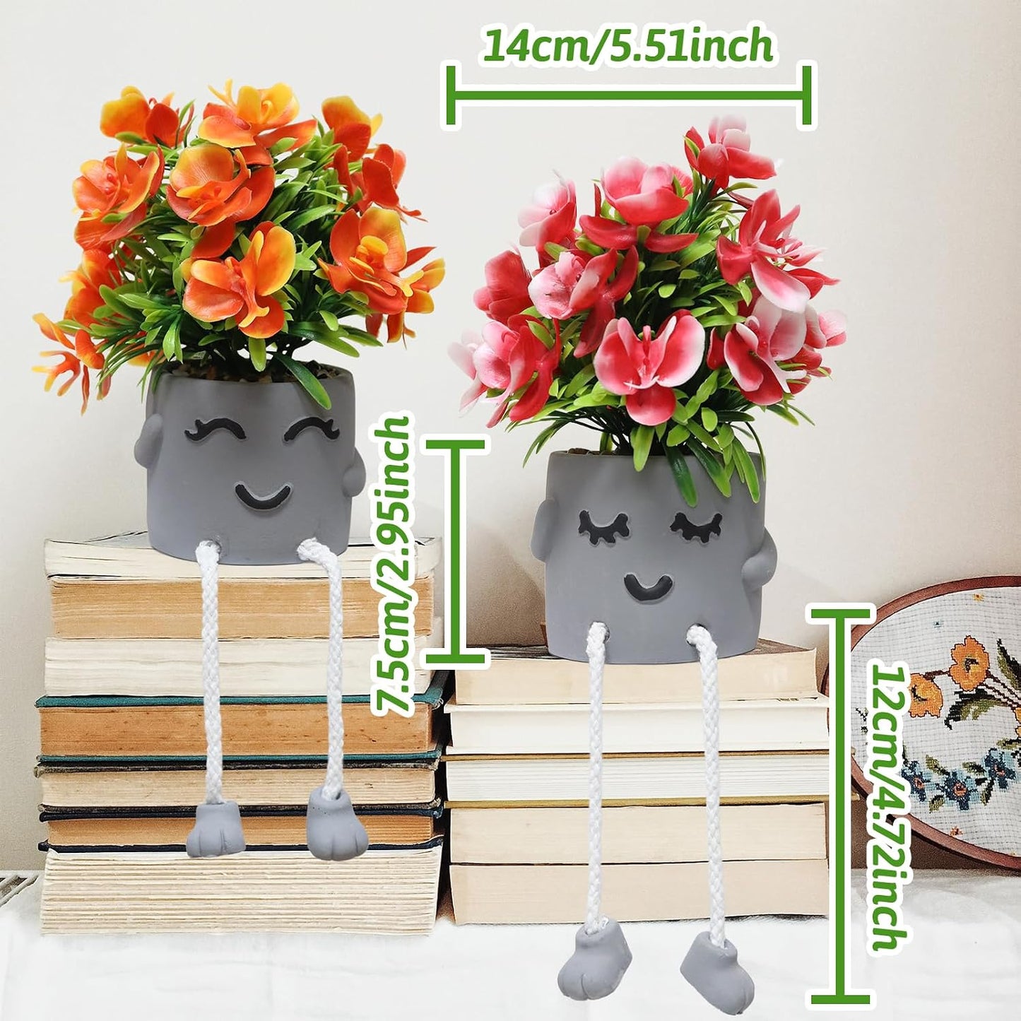 Artifical Plants Fake Flowers in Cement Pots Bathroom Shelf Small Plants / Set Plants/ A / Set of 2