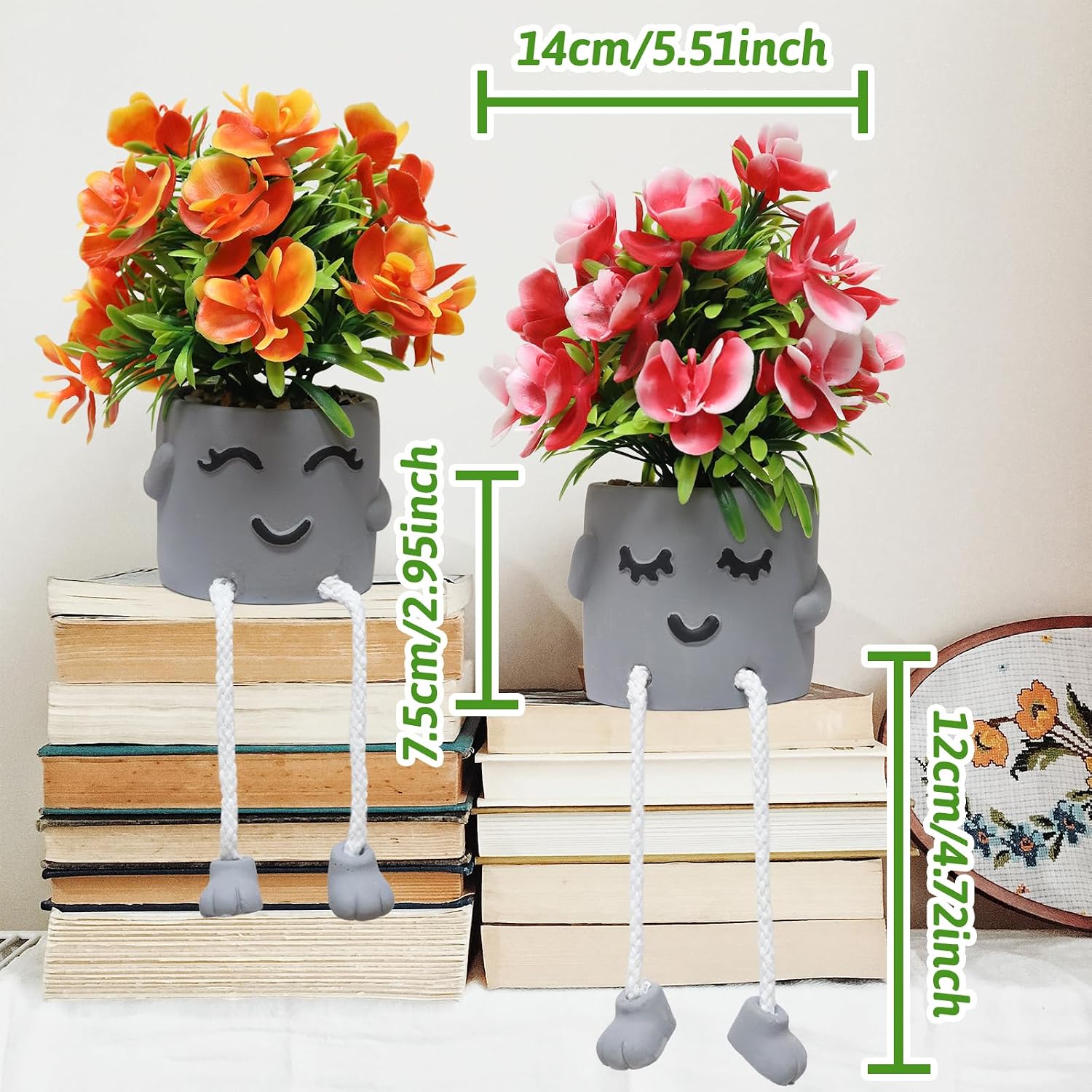 Artifical Plants Fake Flowers in Cement Pots Bathroom Shelf Small Plants / Set Plants/ A / Set of 2