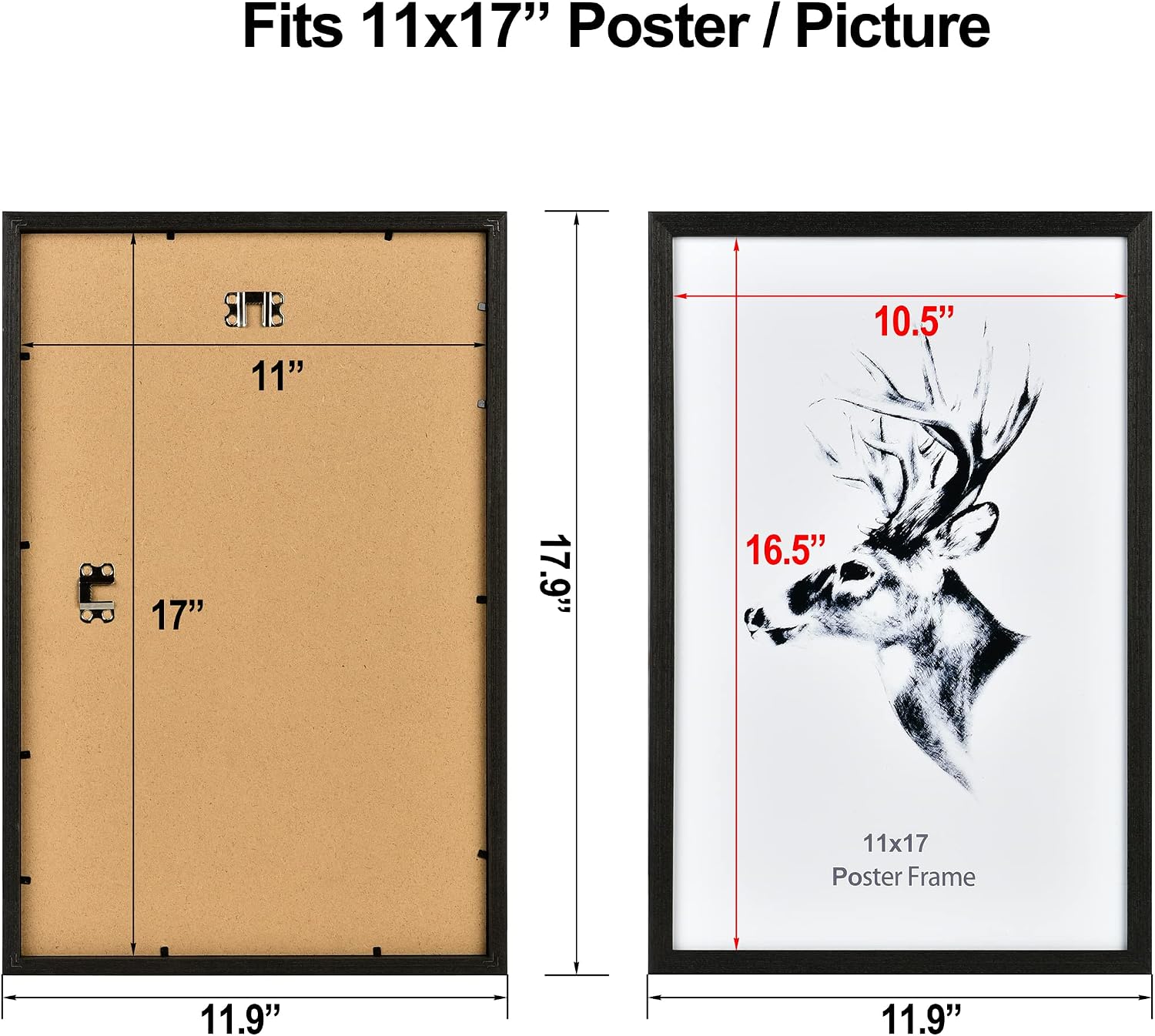 Yaetm Black 11x17 Picture Frames Set of 4, Solid Wood Poster Frame11x17, Wall Gallery 11 x 17 Black Wood Frames for