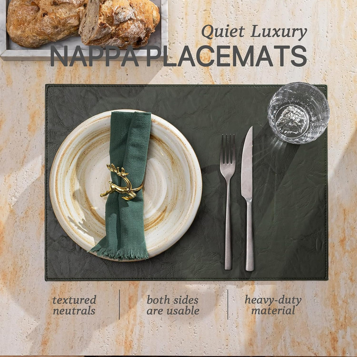 Baroyal Faux Leather Placemats Set of 12 Vinyl Washable Wipeable Table Mats for Kitchen Dining Table Heat Resistant