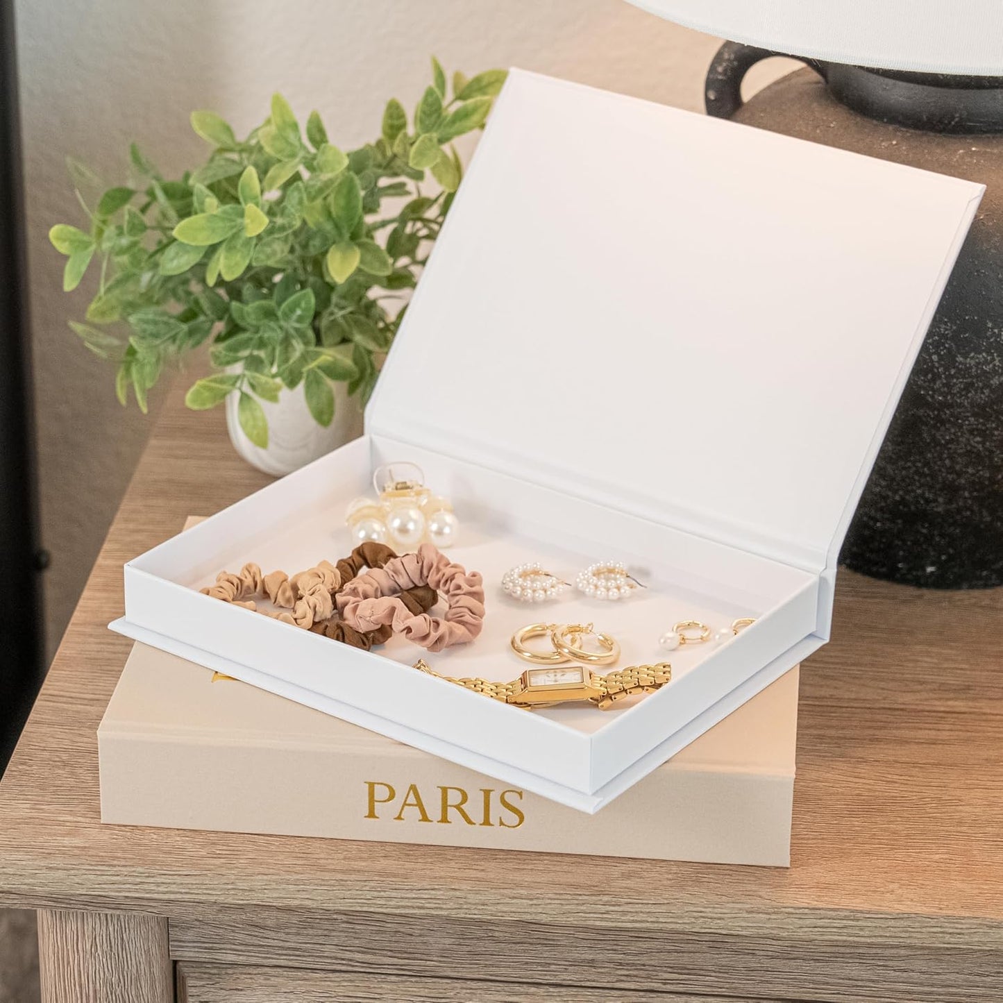 Faux Linen Book Boxes / Caramel/beige / Modern / Set of 2