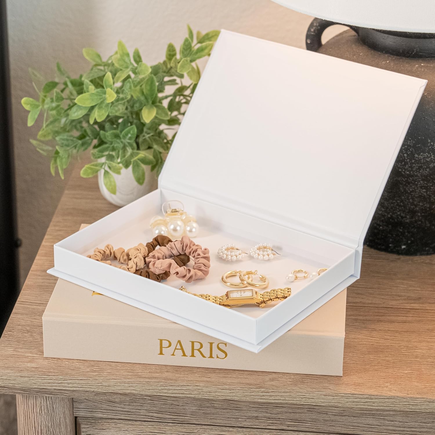 Faux Linen Book Boxes / Caramel/beige / Modern / Set of 2