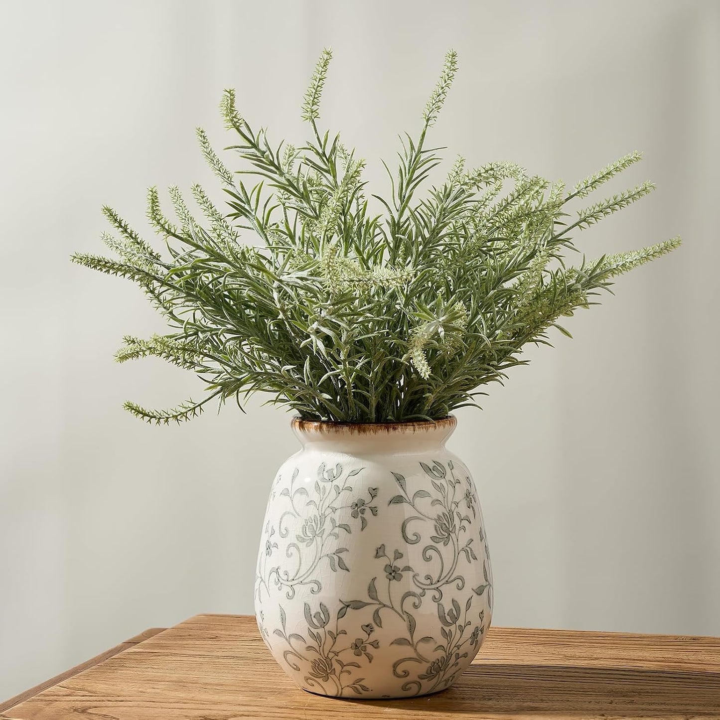 Ceramic Vintage Pastoral Vase / 18077-gray Floral / 7.2 Inch