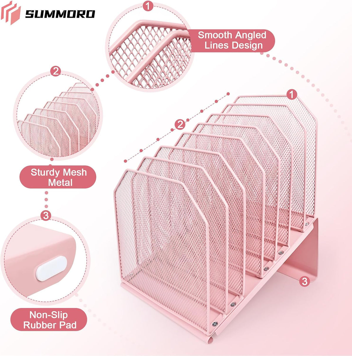 SUMMORO Inclined File Organizer for Desk, 7-Section Vertical File Holder | Office Desk Organizer Metal Rack File