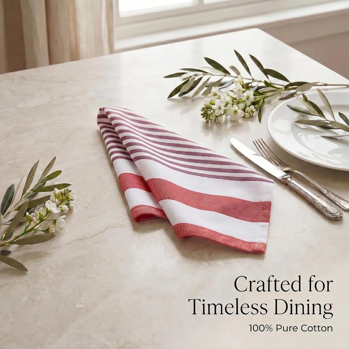 Urban Villa Cloth Napkins Cotton 20x20 (Set of 12) Garnet Red Stripes
