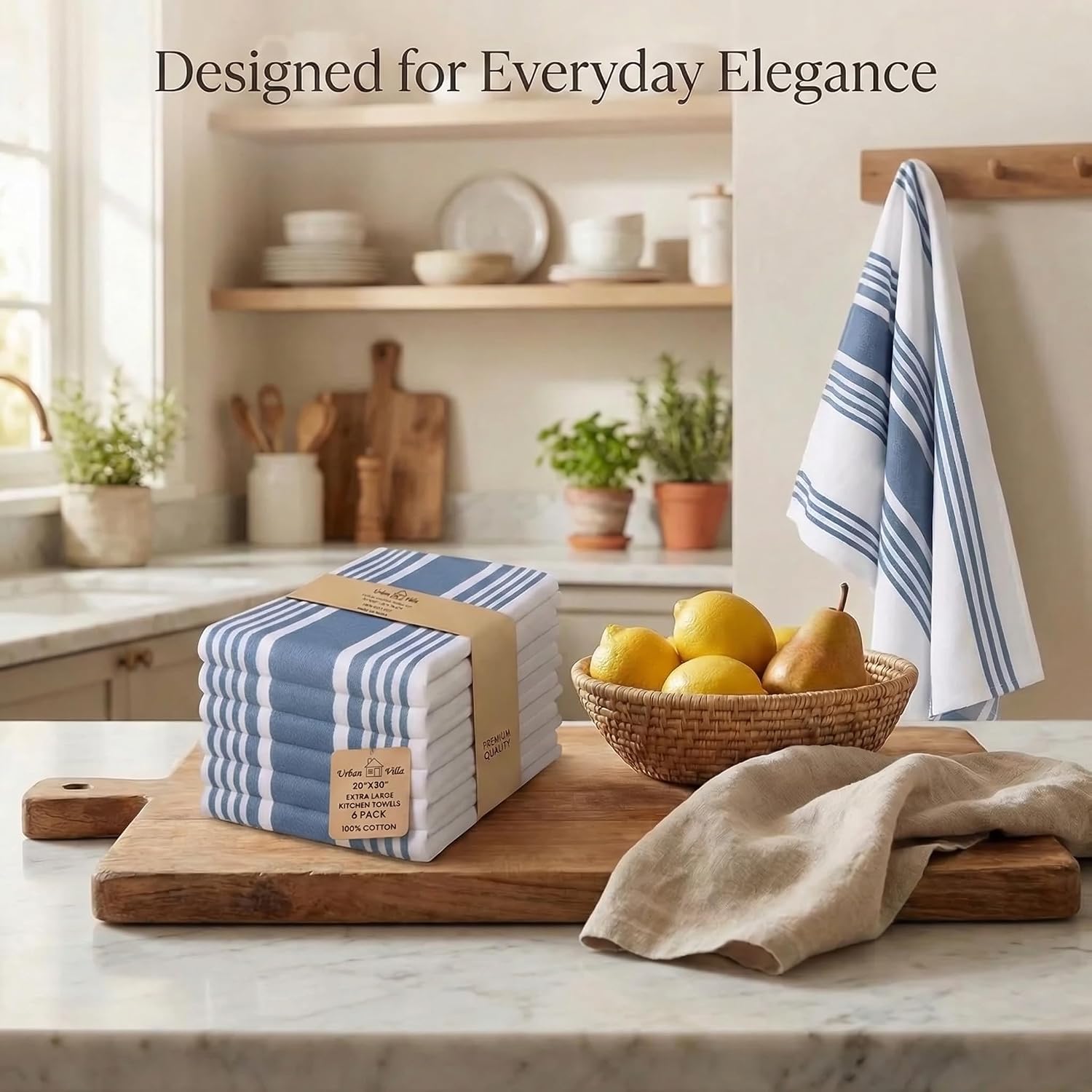 Urban Villa Kitchen Towels 100% Cotton Dish Towels for Kitchen (Set of 6) 20”x30” Dish Cloths Highly Absorbent Kitchen