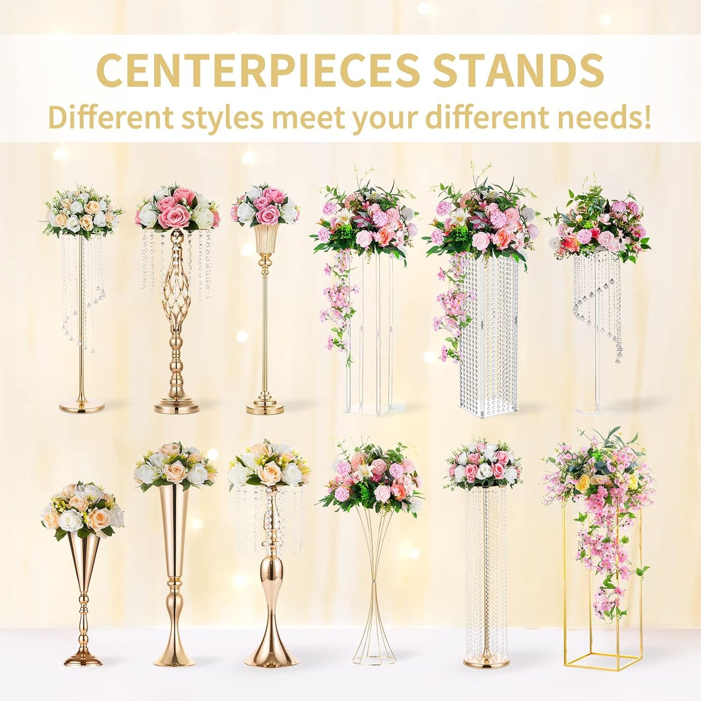 NUPTIO Gold Stands for Centerpieces, Geometric Column, 23.6" Tall, 10 Pcs