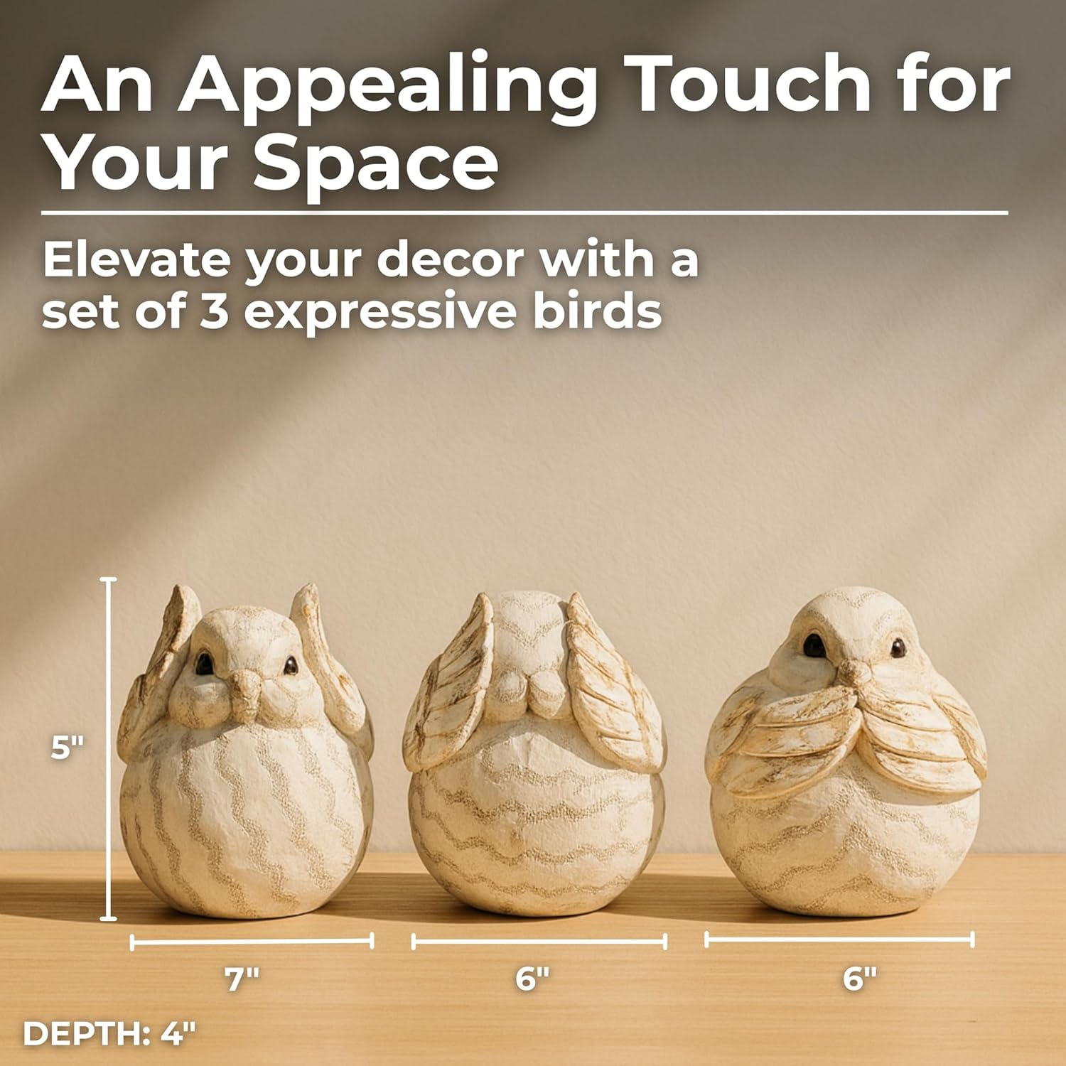 Polyresin Rustic Bird Statues / Set of 3