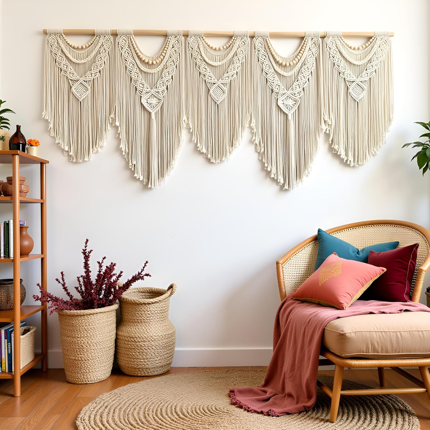 Extral Large macrame wall hanging / Wood Bead-b