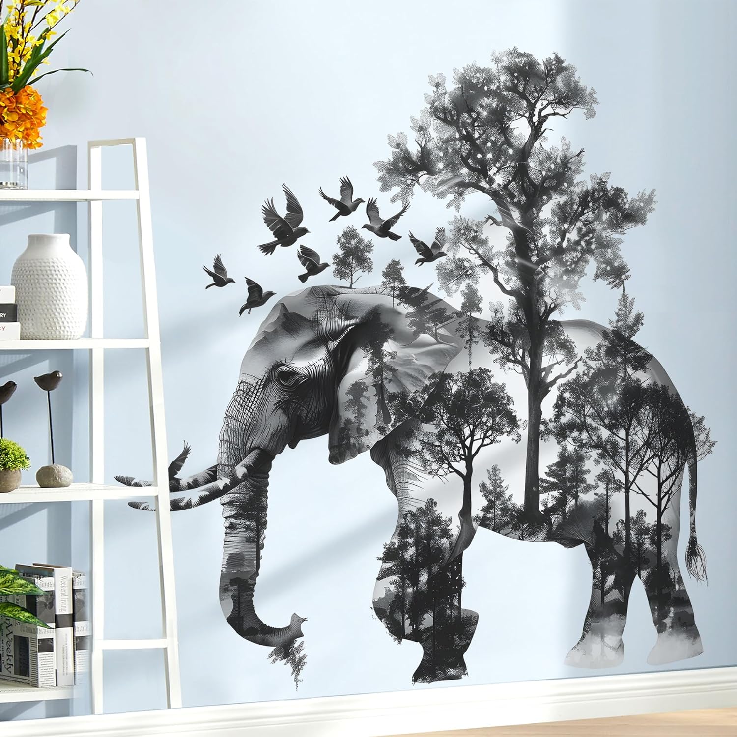2 Sheets Forests Silhouette Animals Wall Decals / Grey-elephant