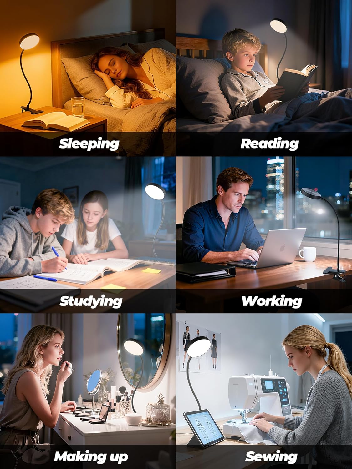 Clip on Light,10 RGB Colors+10 Brightness Small Desk Lamp with Clamp Light | 500 lm Bright 72 LED Desk Light, USB