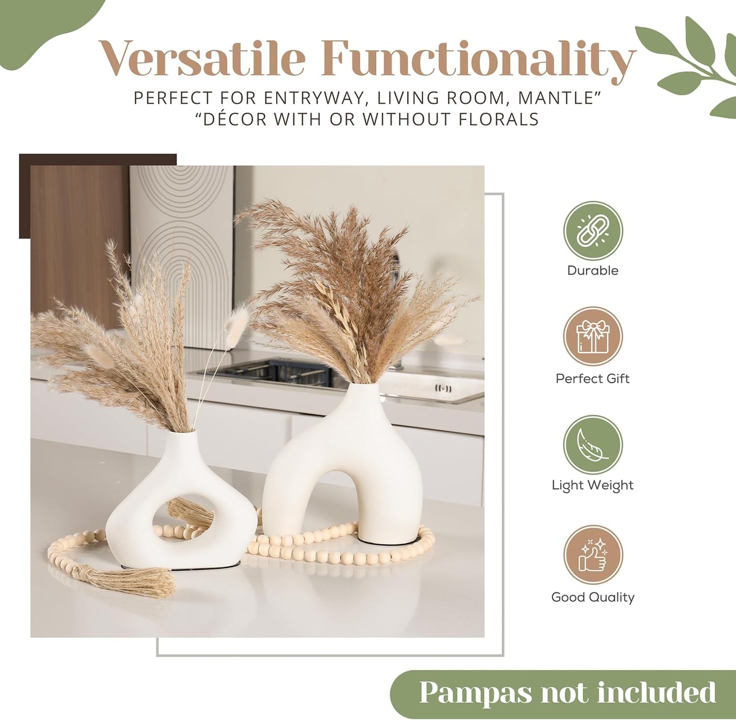 2 Modern Boho Vases / White