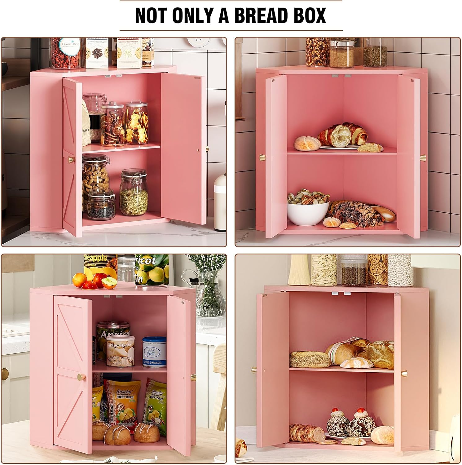 Trironsun Corner Bread Box for Kitchen Counter Double Layer Bamboo Bread Storage Container Large Capacity Bread Storage