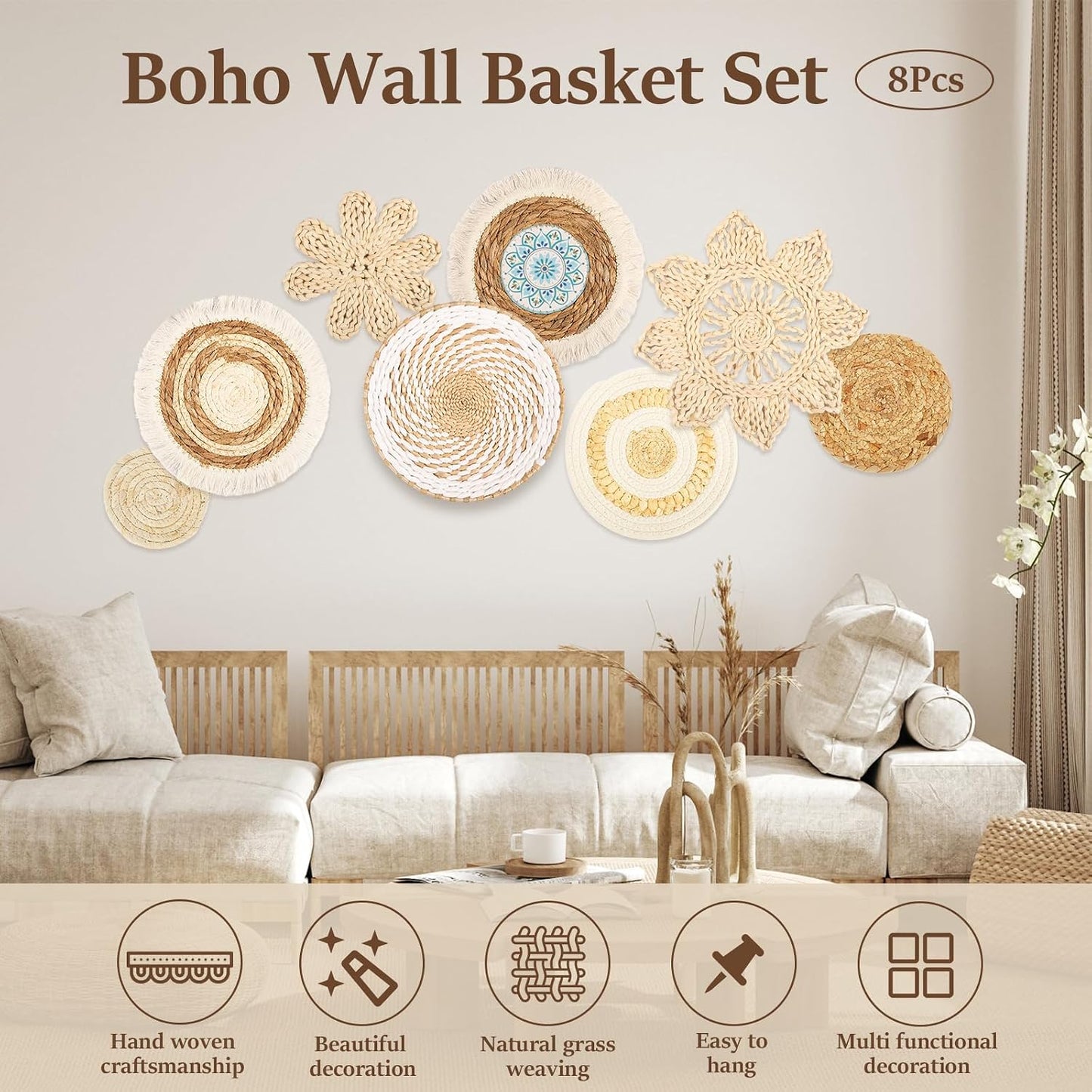 Boho Wall Basket Decor / Set of 8