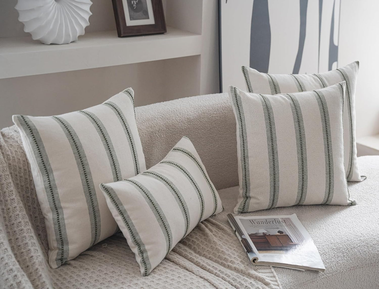 Boho Throw Pillow Covers / Olive Green / 18 x 18 / Set of 2