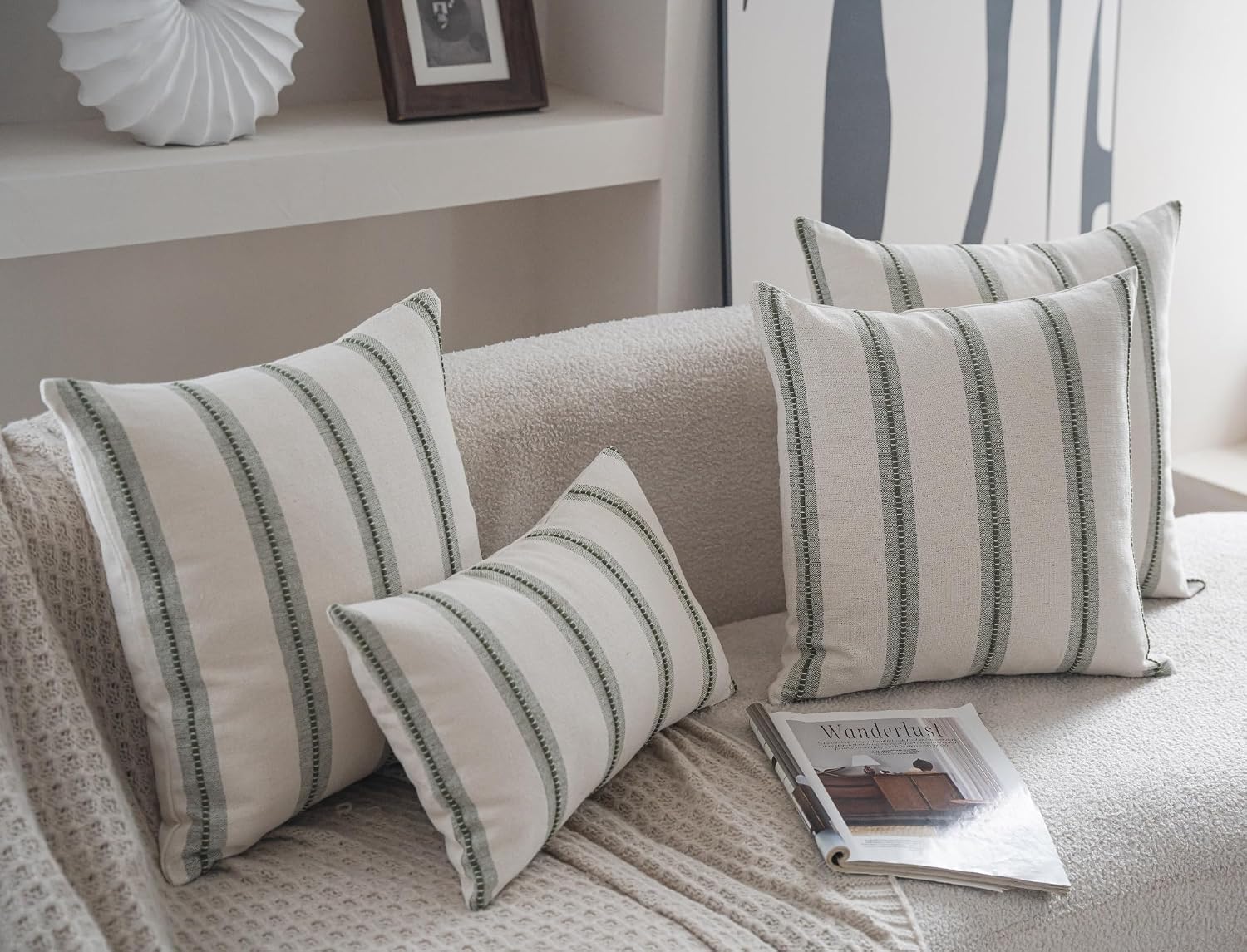 Boho Throw Pillow Covers / Olive Green / 18 x 18 / Set of 2