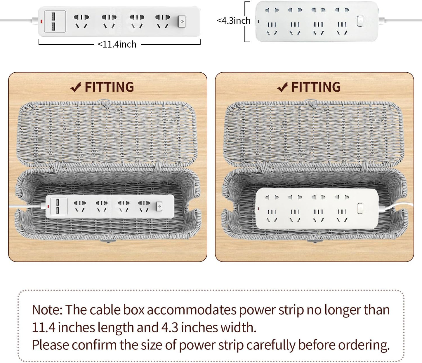 Desk Handwoven Rattan Cord Hider Cable Organizer Box / Grey