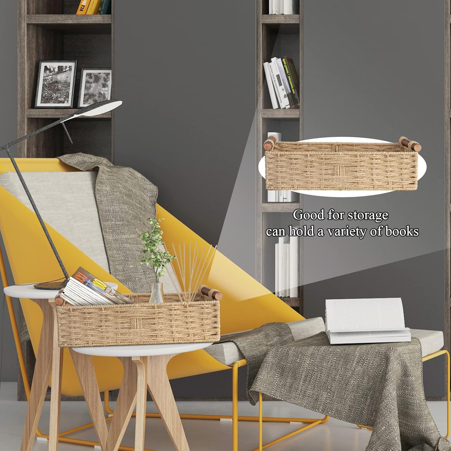 Round Paper Rope Storage Basket / Beige / 14.5 x 6.6 x 3.74